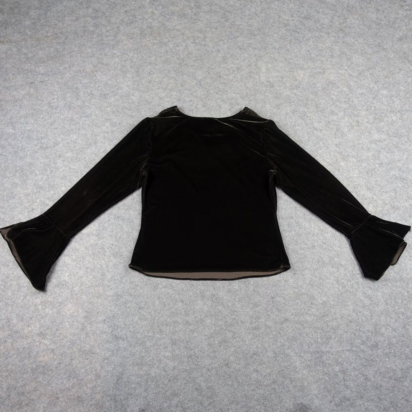 Velvet VINTAGE Ice Blouse Womens Medium Brown Velvet Velour Cowl Bell Sleeve Top Y2K Mens Womens Boys Girls Size M / US 6-8 / IT 42-44 - 6 Thumbnail