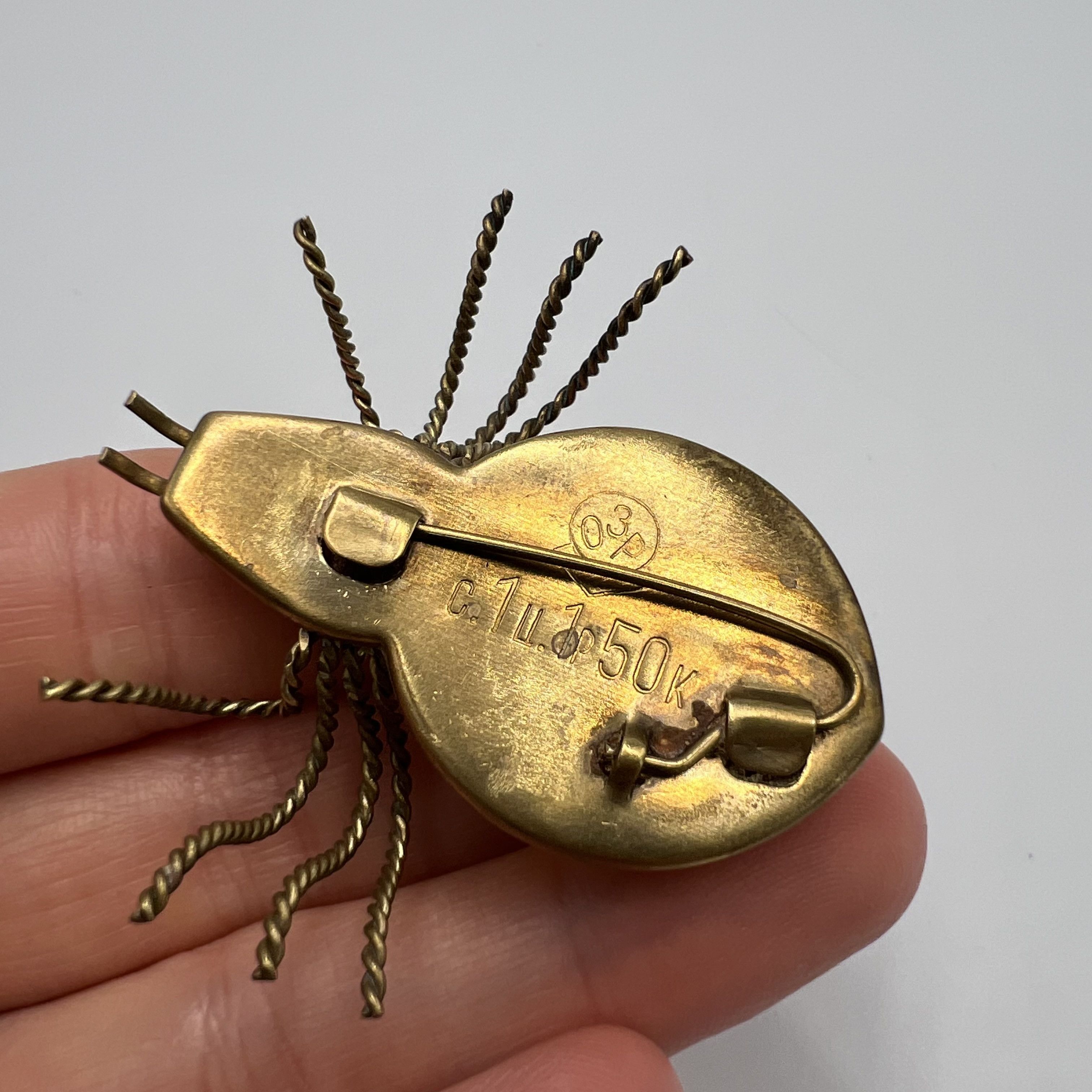 Vintage Vintage Brooch Pins Needle Safe Jewelry Amber Brass Signed Size ONE SIZE - 4 Thumbnail