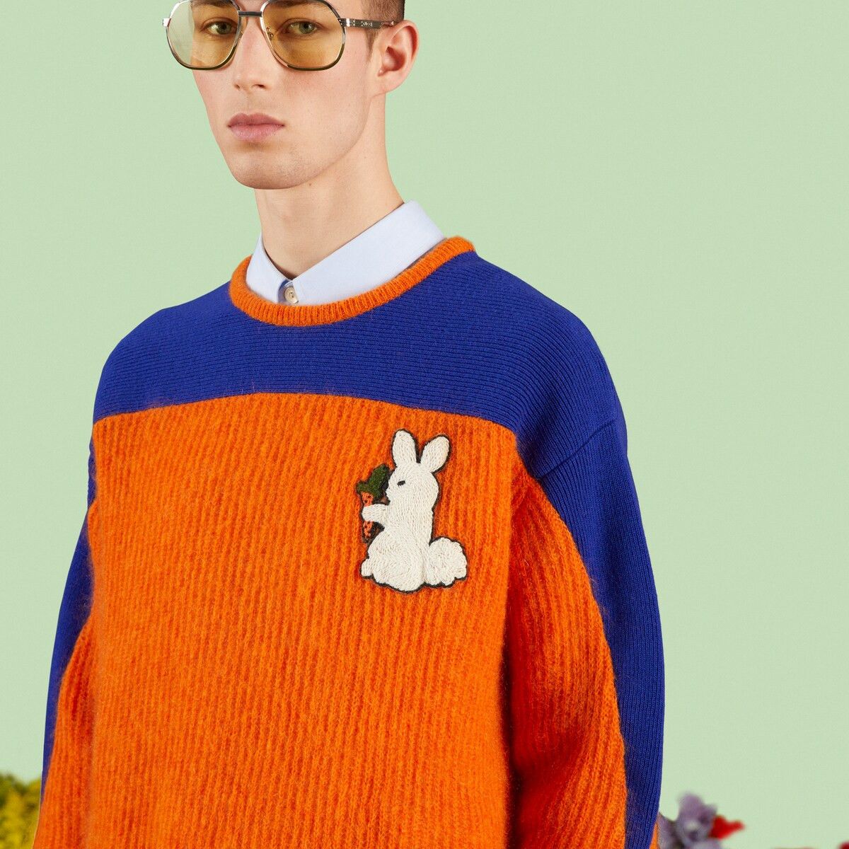 Gucci M Gucci Orange Year of the Rabbit Mohair Sweater Orange Blue Size US M / EU 48-50 / 2 - 4 Thumbnail