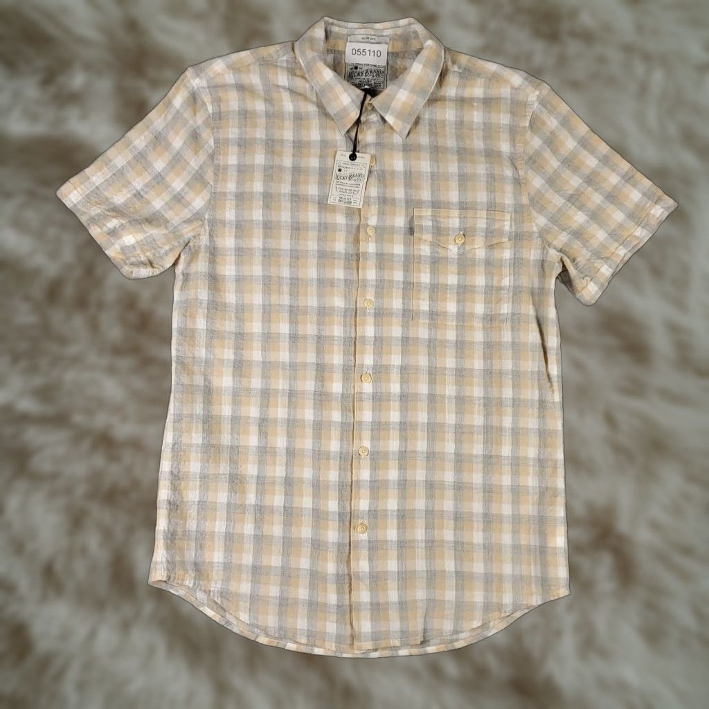 Lucky Brand Lucky Brand Shirt Beige Plaid Short Sleeve Button-Up Regular Fit Men’s Size Small Size US S / EU 44-46 / 1 - 1 Thumbnail