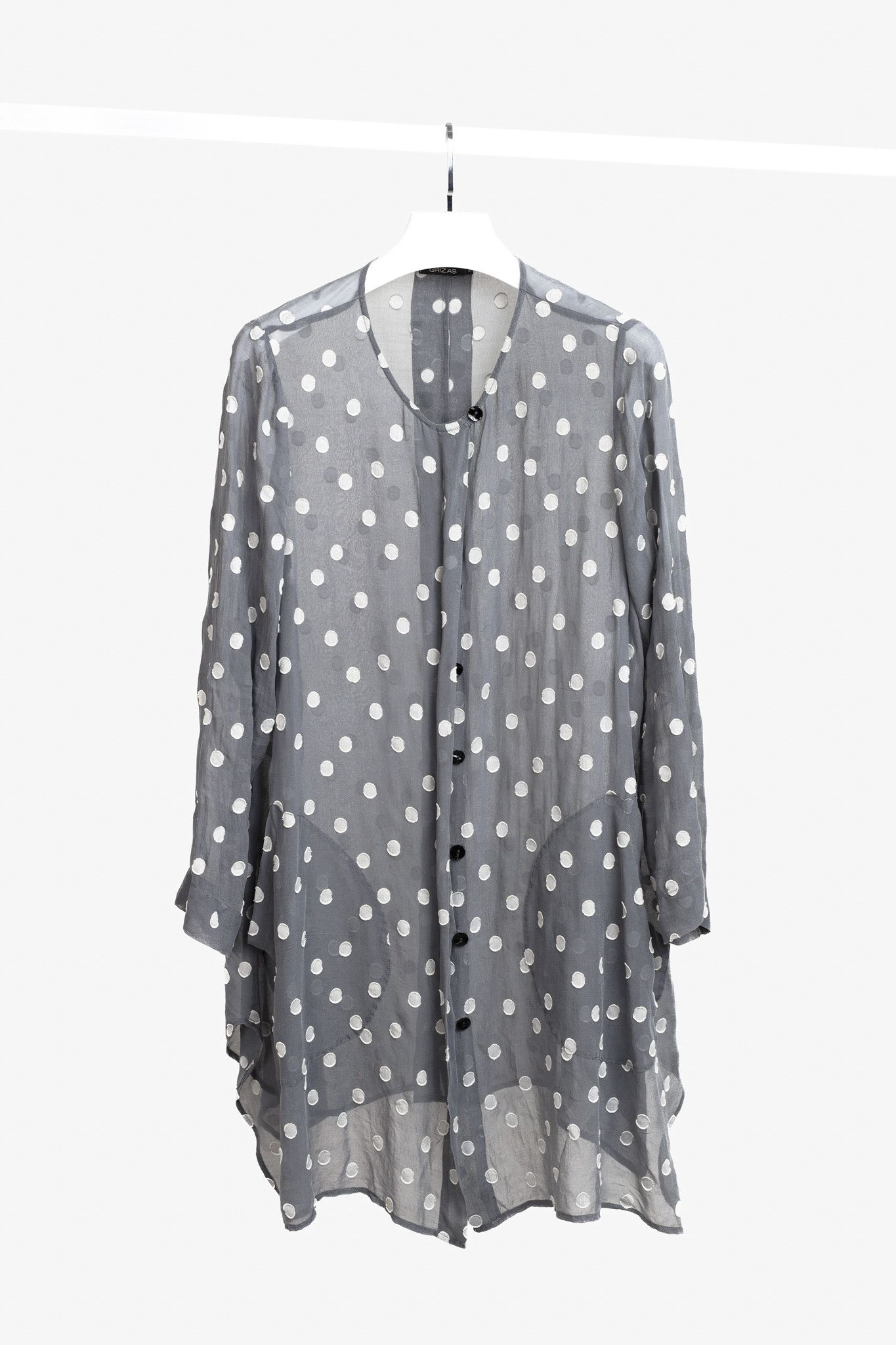 Designer Grizas Grey Polka Dots Silk Tunic Size M / US 6-8 / IT 42-44 - 1 Thumbnail