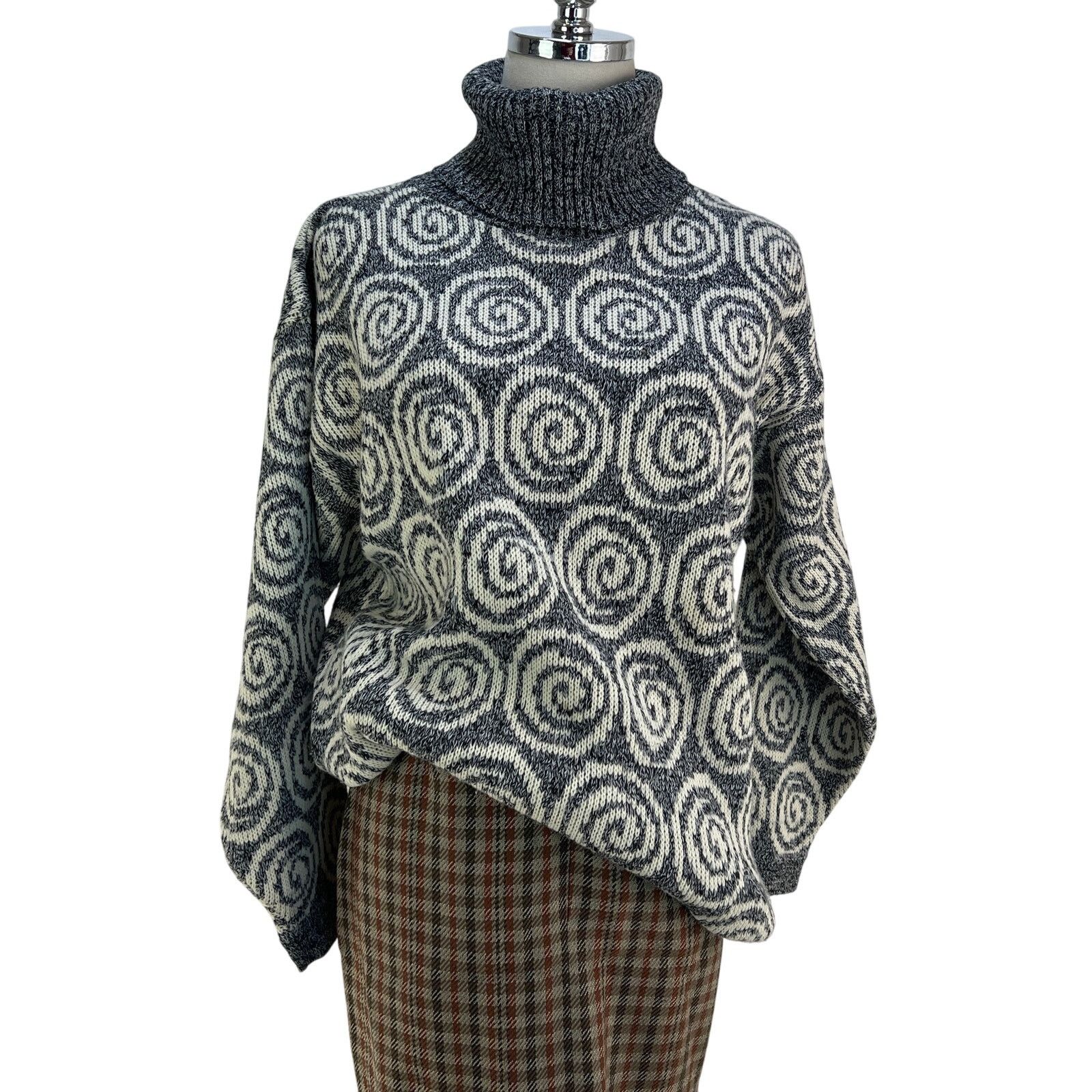 Vintage Spiral Acrylic Knit Turtleneck Sweater Pullover Gray Jumper Size L / US 10 / IT 46 - 1 Thumbnail