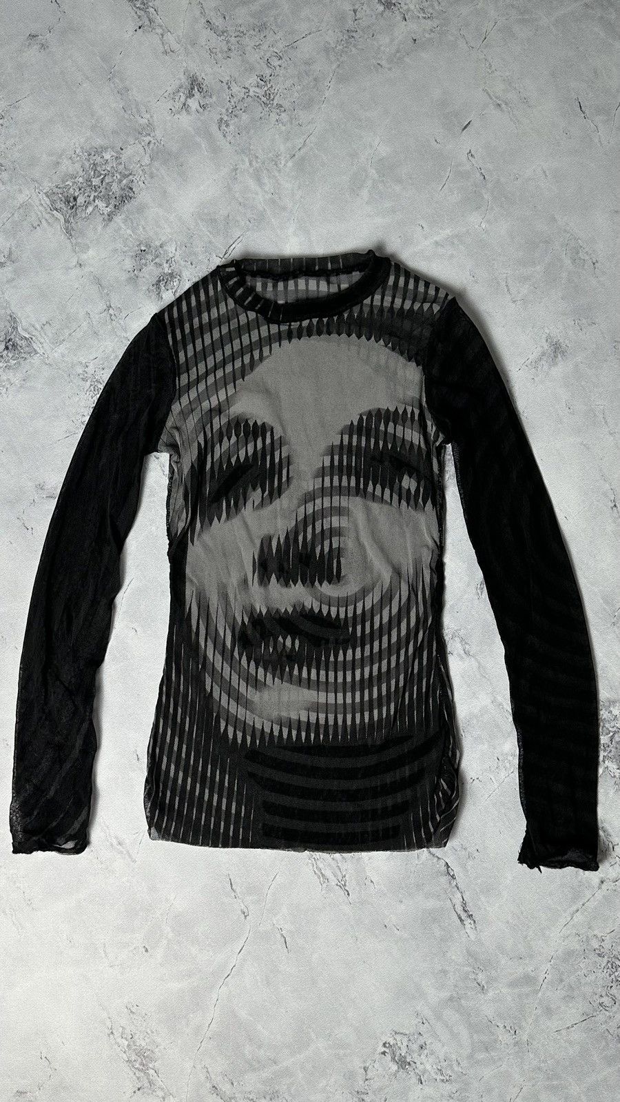 image of Jean Paul Gaultier Marlene Dietrich Greta Garbo Mesh Shirt in Black Grey, Men's (Size Small)