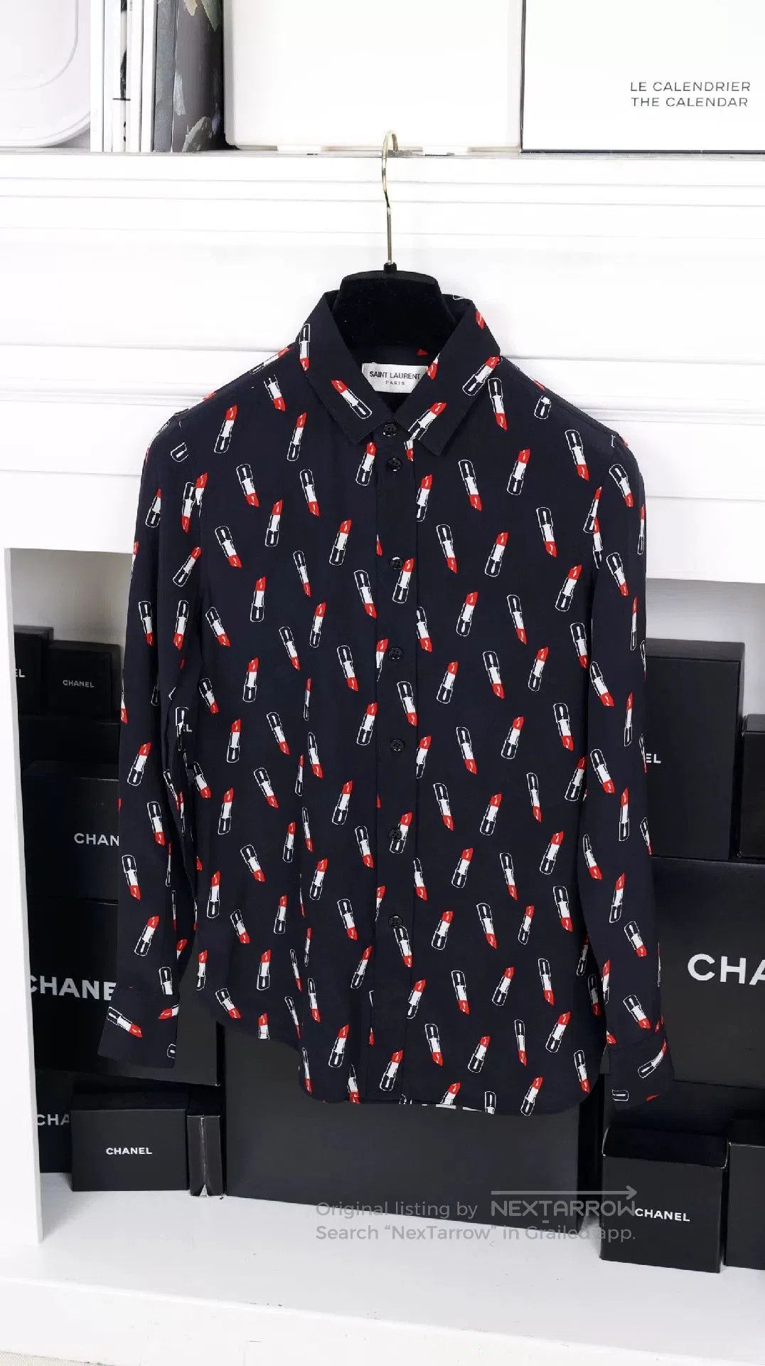 Saint Laurent Paris YSL Dark Blue Lipstick Print Shirt. Size XS / US 0-2 / IT 36-38 - 5 Thumbnail