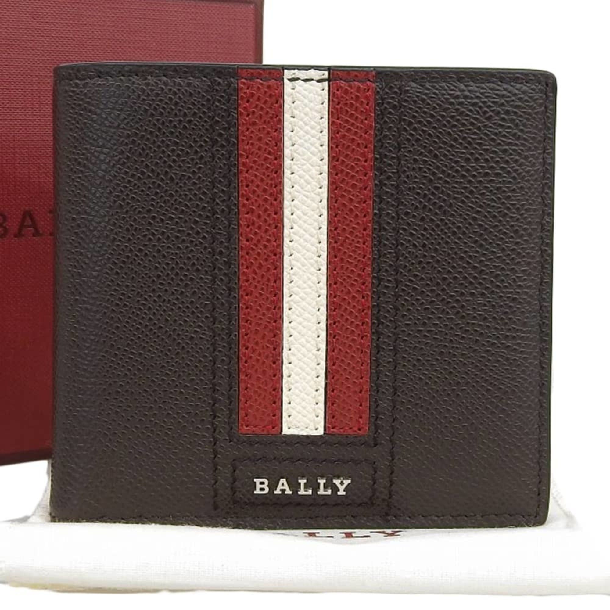 Bally Bally Striped Bi-fold Wallet, Leather, Dark Brown x White Red Size ONE SIZE - 1 Thumbnail