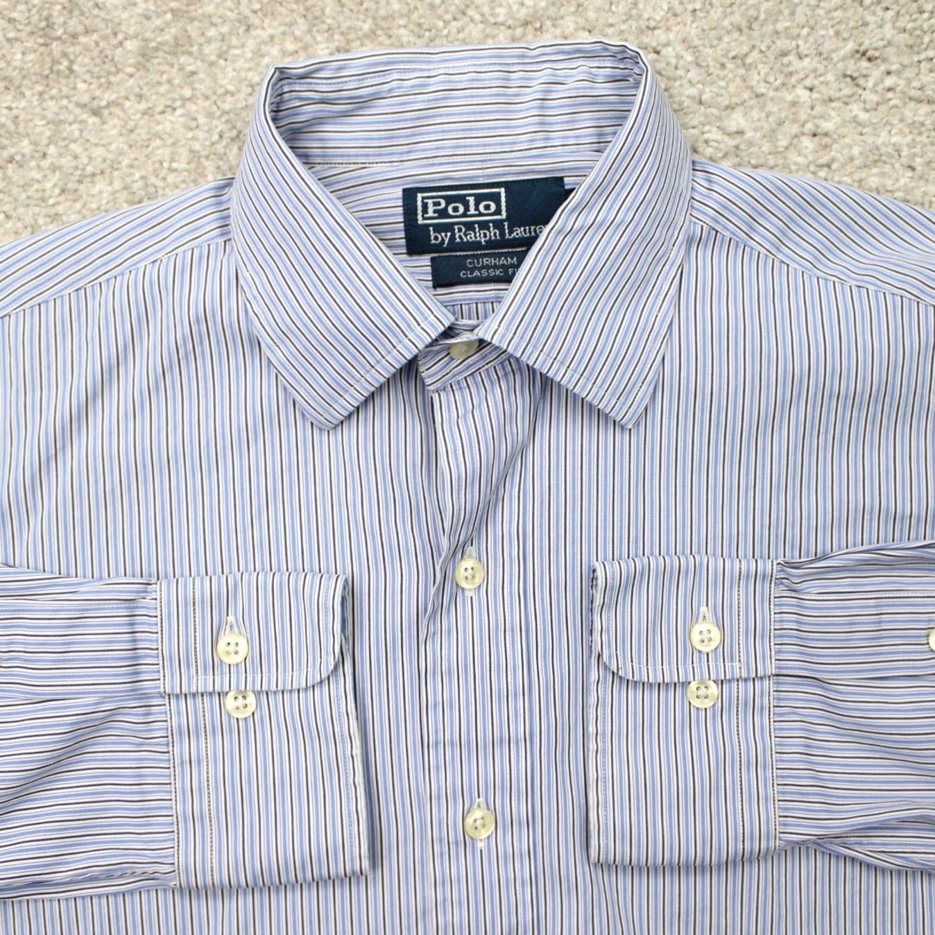 Polo Ralph Lauren Polo Ralph Lauren Dress Shirt Mens 15 1/2 34/35 Blue Curham Cotton L/S Button-Down Shirt Size 42R - 2 Thumbnail