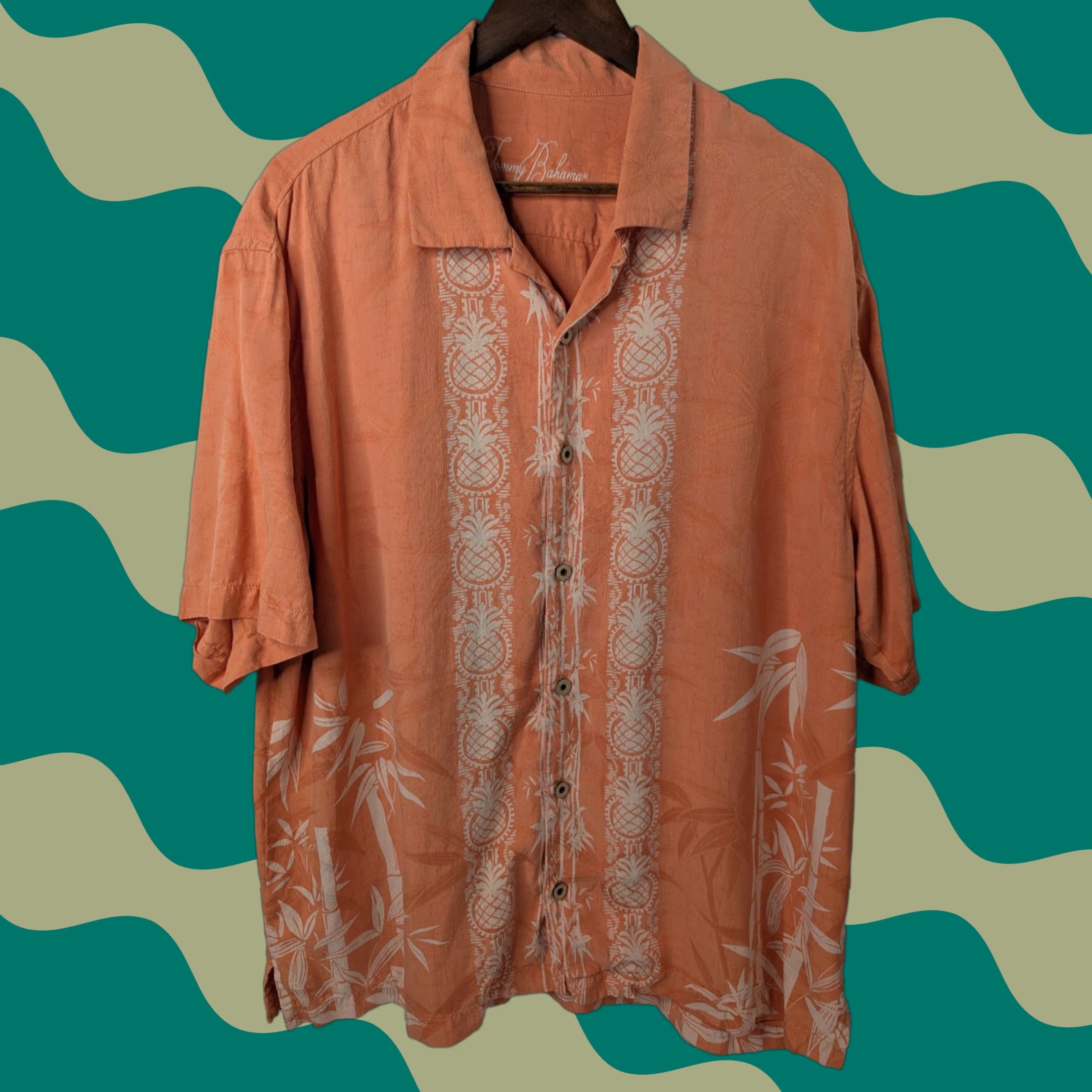 Tommy Bahama Tommy Bahama Shirt Men's XL Orange Silk Hawaiian Floral Pineapple Loop Collar Button-Up Short Sleeve Size US XL / EU 56 / 4 - 1 Thumbnail