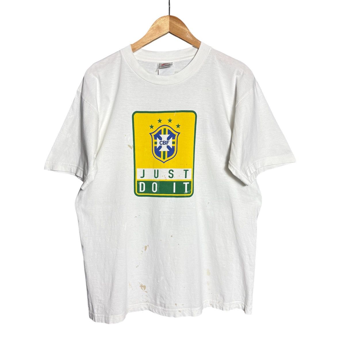Nike × Vintage Vintage 90s Nike Big Swoosh Brazil T-Shirt Size US L / EU 52-54 / 3 - 1 Thumbnail