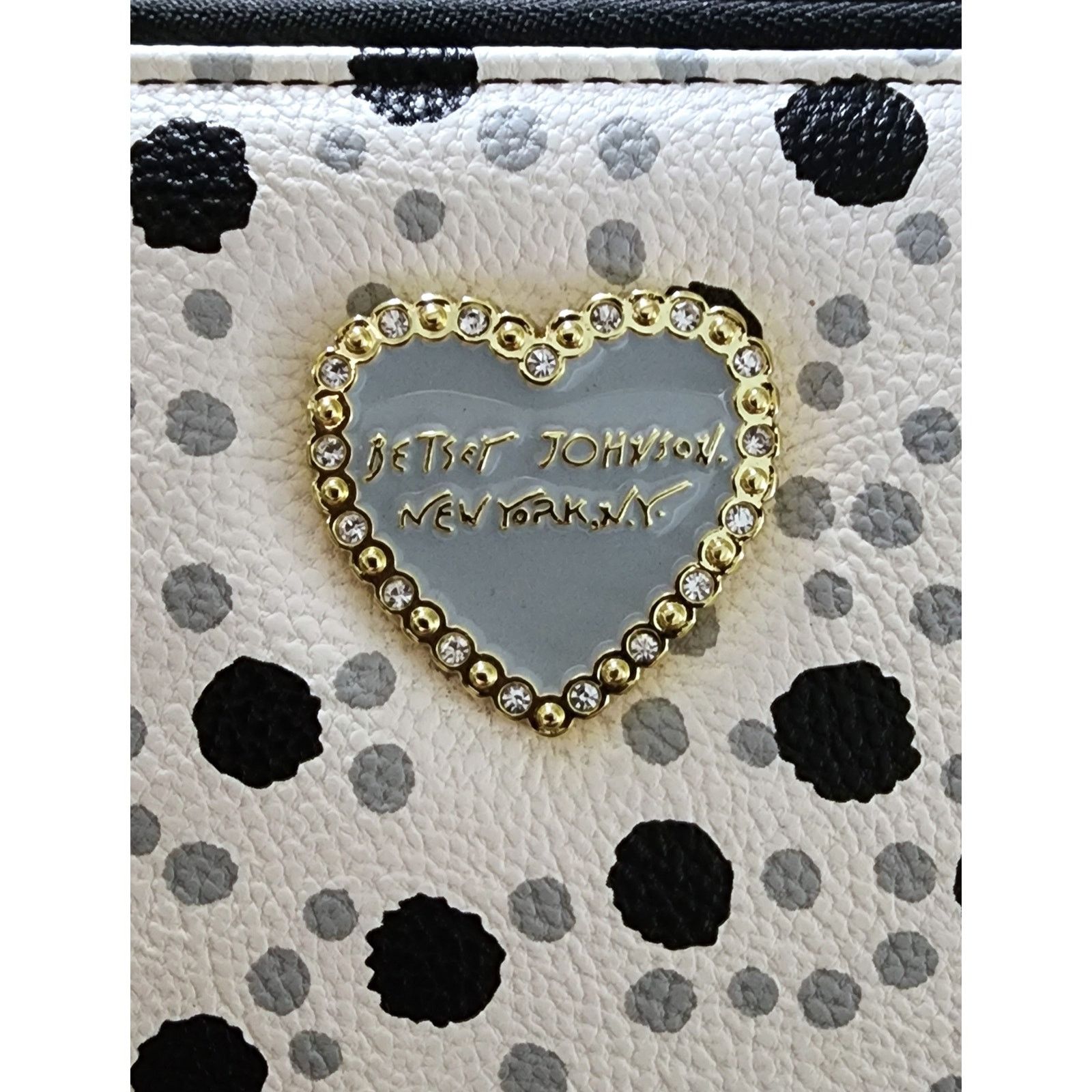 Betsey Johnson Betsey Johnson 9" Clutch Wallet Polka Dot Black White Gray Size ONE SIZE - 3 Thumbnail