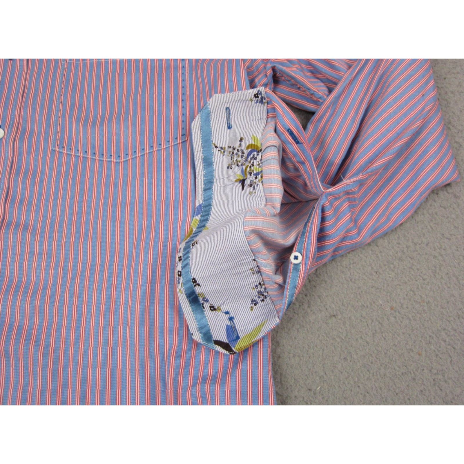 BUGATCHI Bugatchi Shirt Adult Large Button-Up Colorful Blue Red Pink Flip Cuff Mens Size US L / EU 52-54 / 3 - 2 Thumbnail
