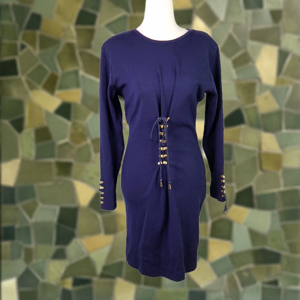 Vintage VINTAGE 90s CDC Navy Blue Long Sleeve Sweater Knit Mini Dress S Women Size S / US 4 / IT 40 - 1 Thumbnail