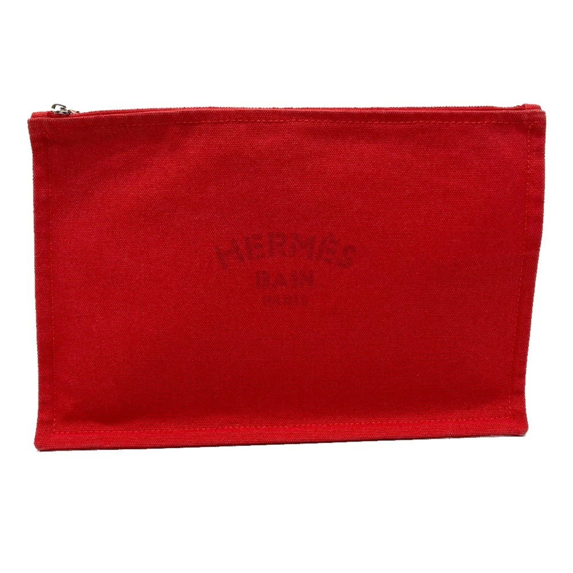 HERMES Yachting GM Flat Zip Multi Pouch, Cotton, Unisex, Red
