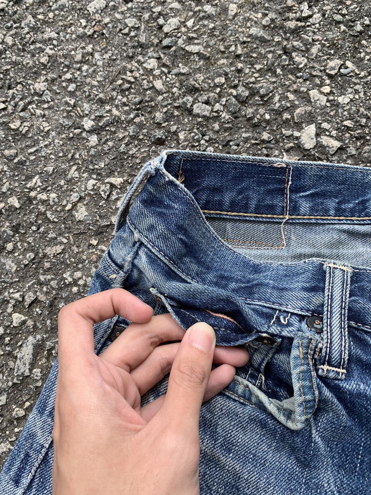 Jean × OMNIGOD × Vintage OMNIGOD JAPANESE BUTTON FLY SELVEDGE DISTRESSED DENIM🎌 Size US 28 / EU 44 - 17 Thumbnail