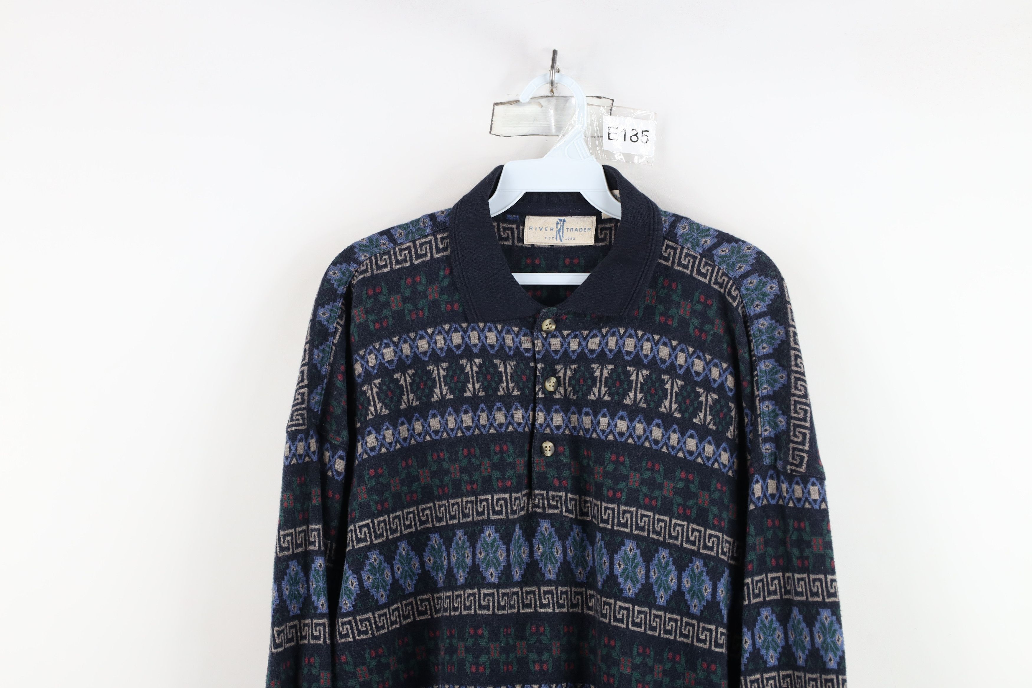 Vintage Vintage 90s Streetwear Fair Isle Long Sleeve Rugby Polo Size US XL / EU 56 / 4 - 2 Thumbnail