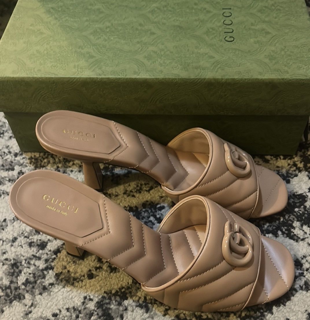 Gucci Gucci Double G Mid Heel Slide Sandal Camelia Size US 10 / IT 40 - 3 Thumbnail