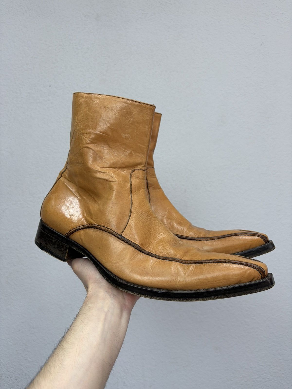 Hedi Slimane Vintage Camel Leather Zip Boots Guidi CCP Rick Owens Style Size US 11 / EU 44 - 21 Thumbnail