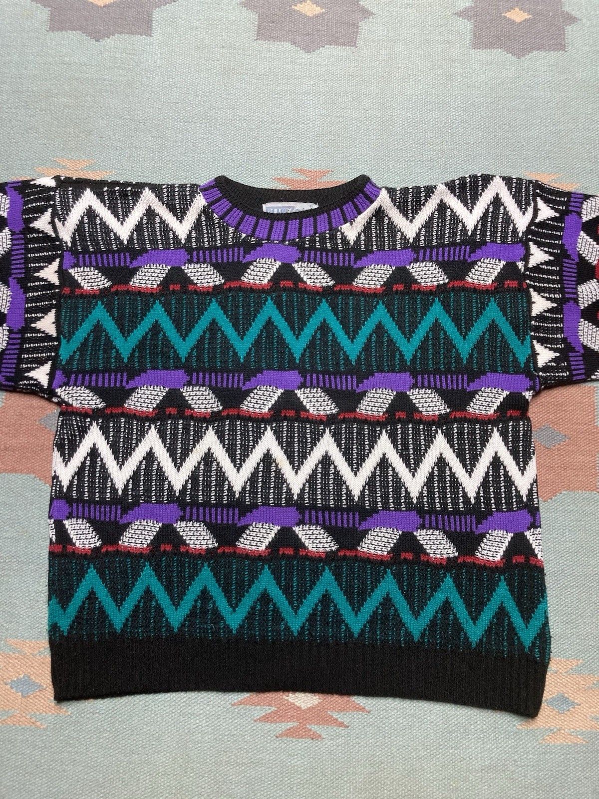 Vintage vtg 80s acrylic knit sweater abstract geometric soft boxy XL Size US XL / EU 56 / 4 - 2 Thumbnail