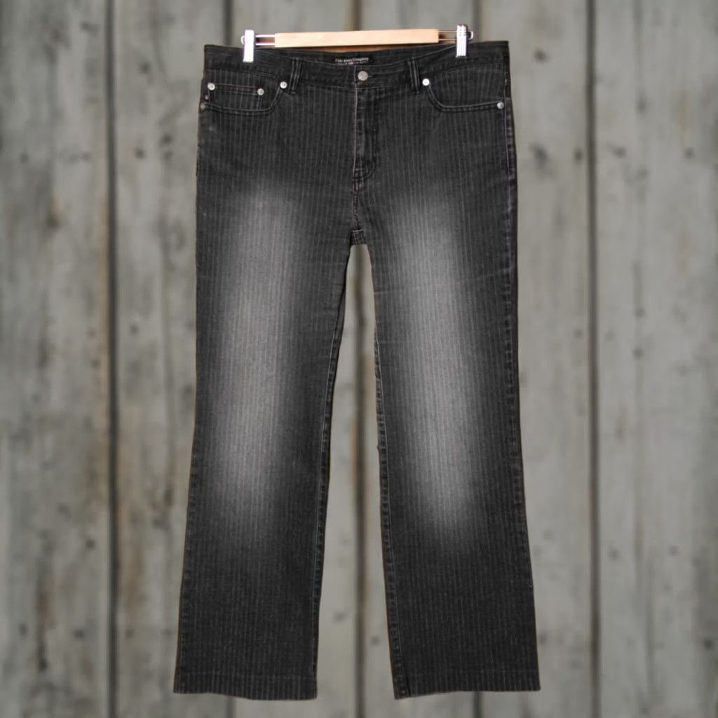 Vintage Y2K Vintage Polo Jeans Black Pinstriped Stretch Denim Bootcut Ankle Jeans Sz. 14 Womens Tight Waist 35in Inseam 28.5in 99% Cotton 1% Spandex Size 36" / US 14 / IT 50 - 1 Thumbnail