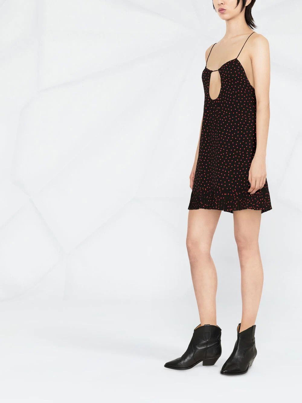 Saint Laurent Paris o1la1rc1a0425 683807 Robe Crepe Viscose Pois Mini Dress Size XL / US 12-14 / IT 48-50 - 3 Thumbnail