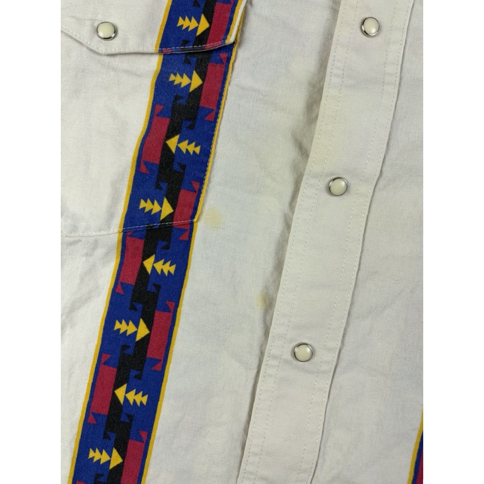 Wrangler VINTAGE Wrangler Shirt Western Aztec Striped Short Sleeve Button-Up Collared Cotton White XL Men’s Size US XL / EU 56 / 4 - 3 Thumbnail