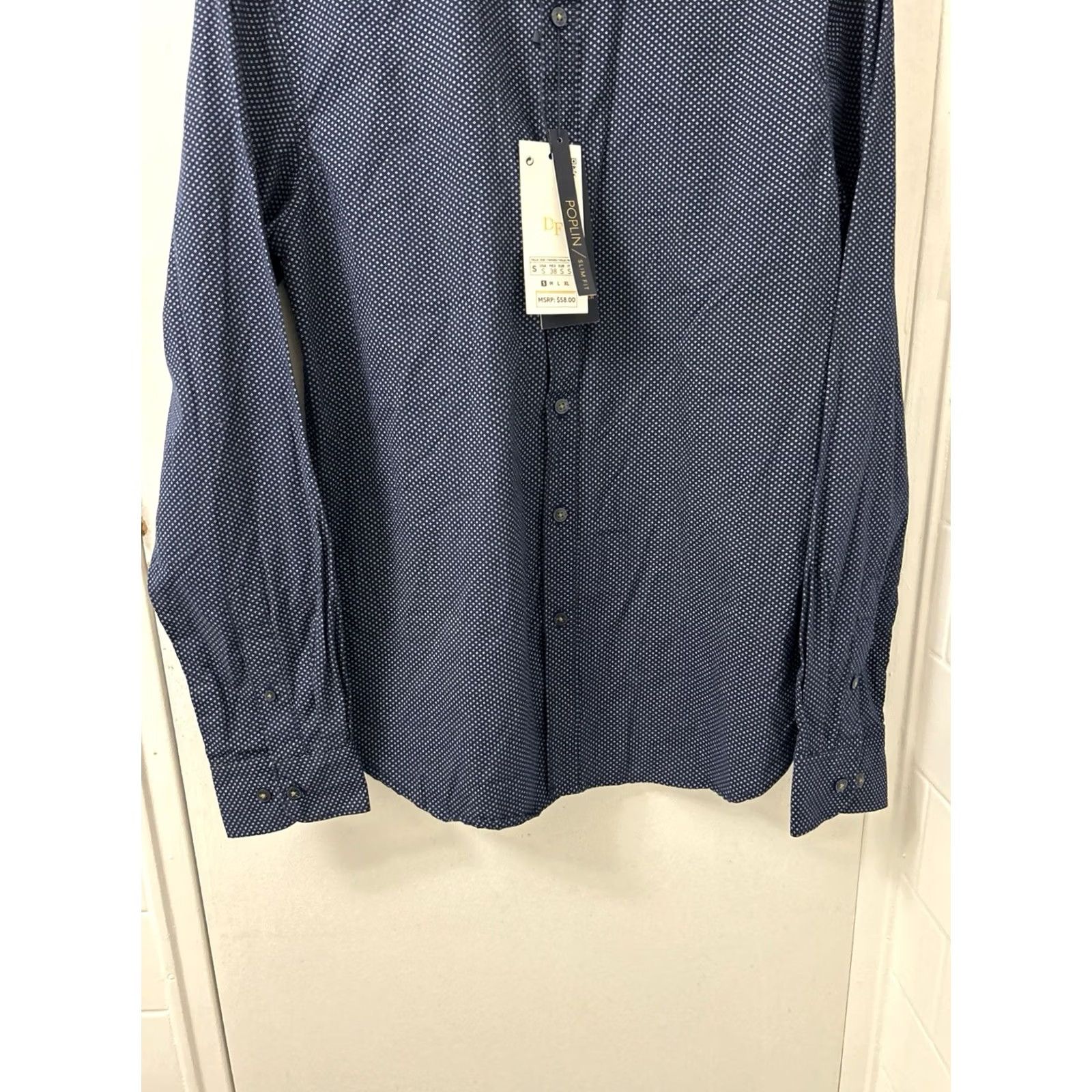 Denime DENIM & FLOWER Shirt Mens Small Blue Geometric Slim Button Down L/S Size US S / EU 44-46 / 1 - 3 Thumbnail