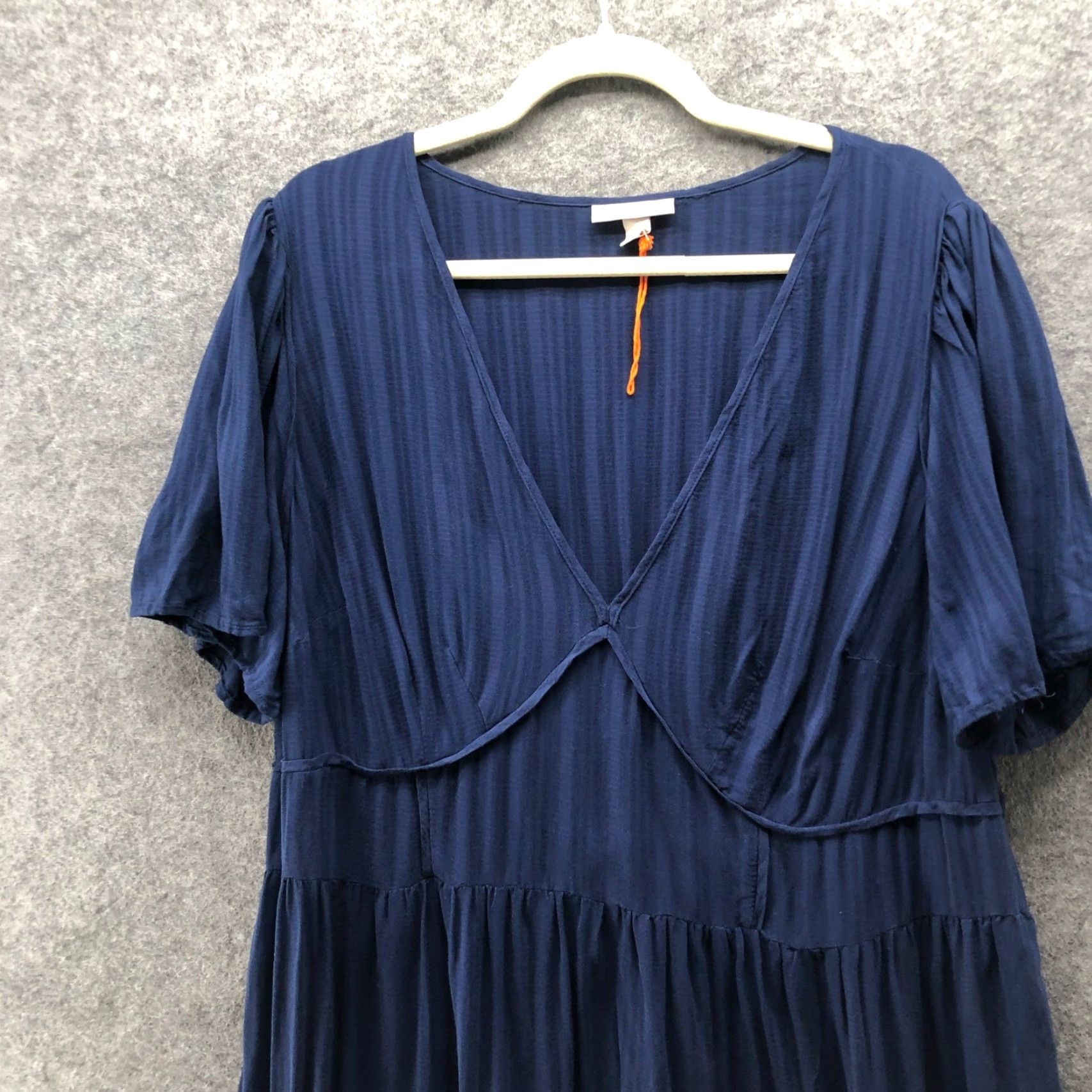 Vintage VINTAGE Knox Rose Tiered Mini Dress Womens 1X Navy Blue Rayon V-Neck Short Sleeve Size 40" / US 18 - 5 Thumbnail