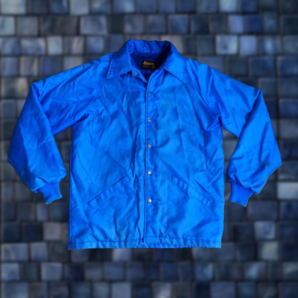 Vintage VTG 70s Swingster Royal Blue Nylon Sherpa Shearling Lined Snap Jacket USA Mens M Size US M / EU 48-50 / 2 - 1 Thumbnail
