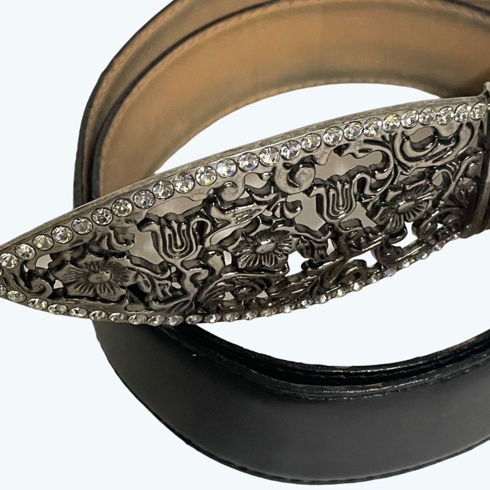 Other Runway Faux Leather Belt Rhinestone Buckle Chic Small Belt Size ONE SIZE - 2 Thumbnail