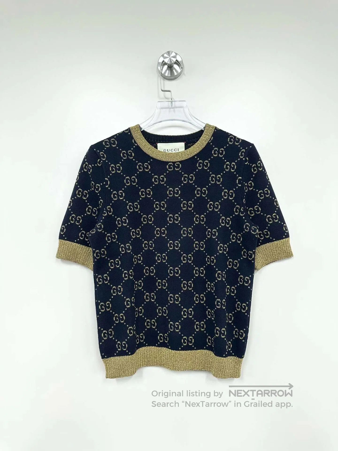 Gucci Guicci Black Gold Thread Monogram All-over Printed Logo Kn Size US XS / EU 42 / 0 - 1 Thumbnail