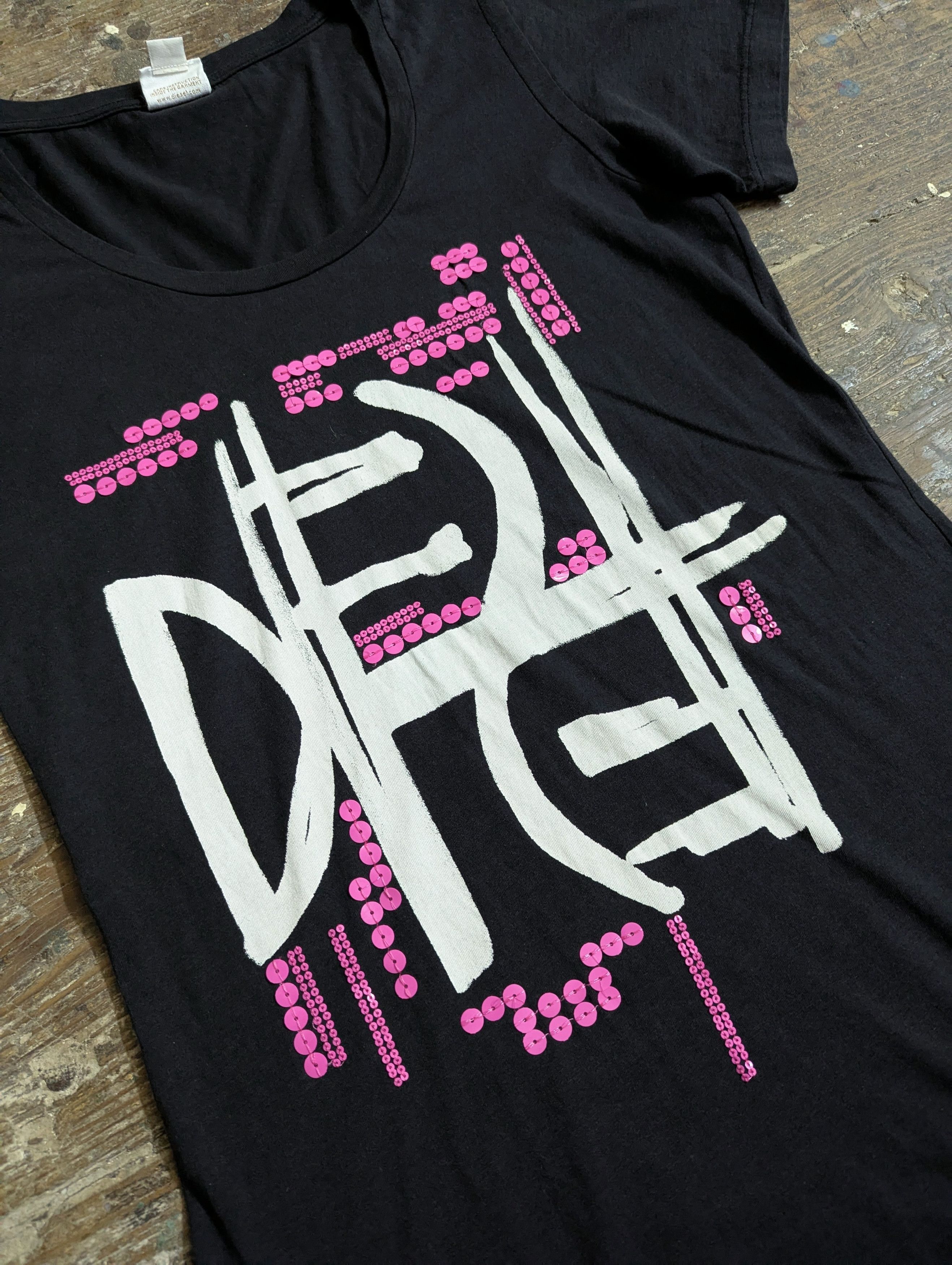 Diesel 00s Diesel Glitter Details Graphic Long T Shirt Top Size S / US 4 / IT 40 - 2 Thumbnail