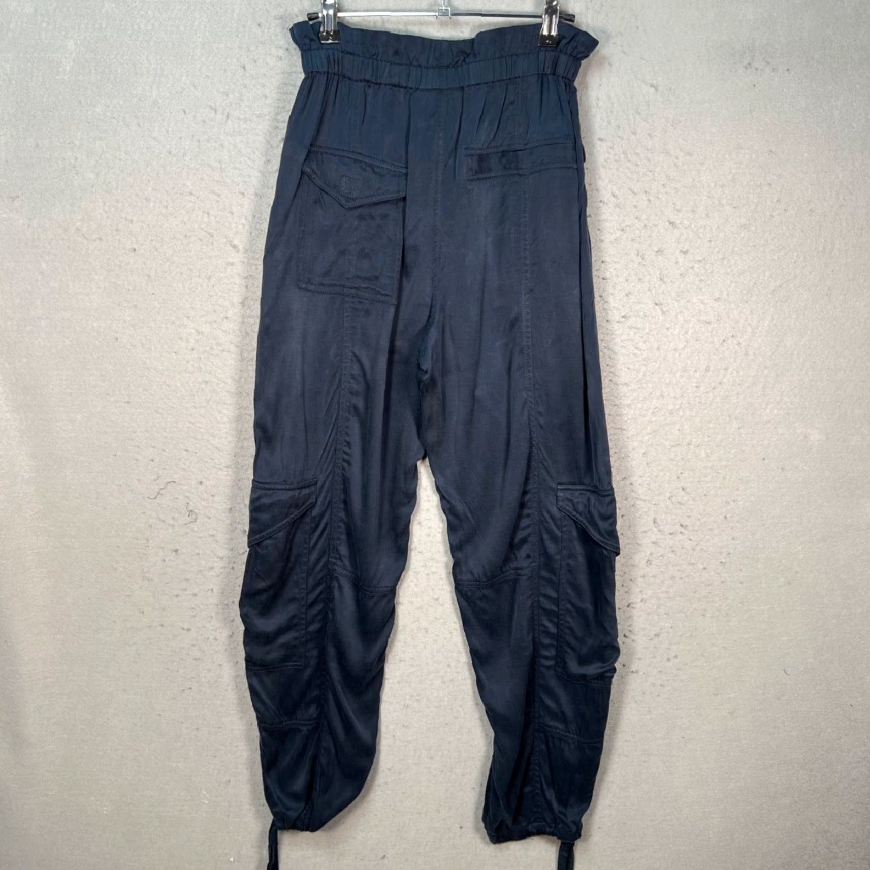 Ganni Ganni Womens Pants 34 Blue Cargo Elastic Waistband Drawstring Cuffs Tapered Inseam 27" Cupro Viscose Clothes Shopwear Regular Womens Size 24" / US 00 / IT 34 - 2 Thumbnail
