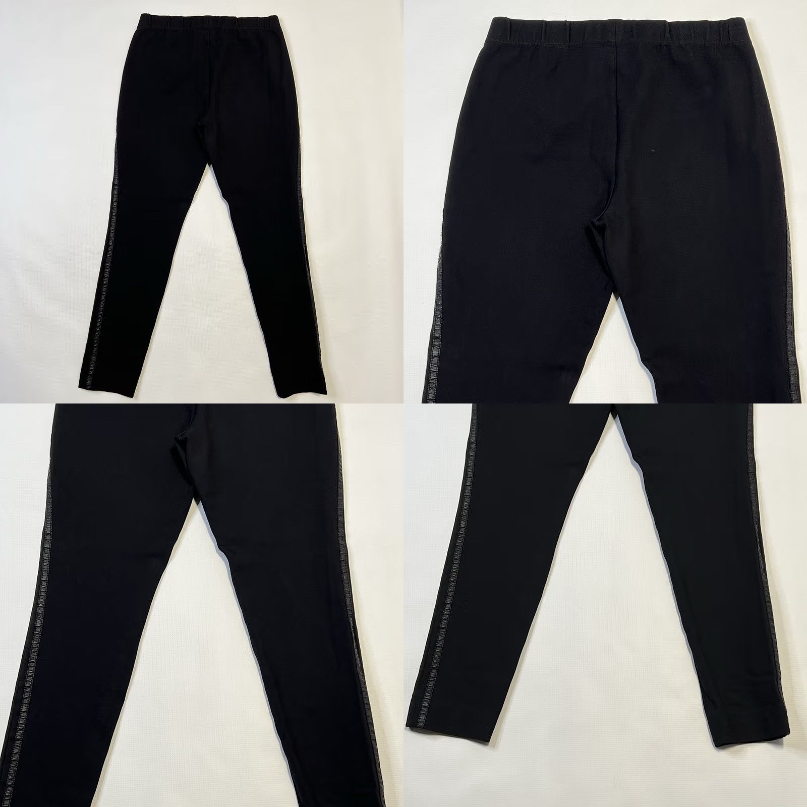 St. John VINTAGE St John Pants Womens Small Black Skinny Leg Pull On Dress Career Leather Trim Size 28" / US 6 / IT 42 - 8 Thumbnail