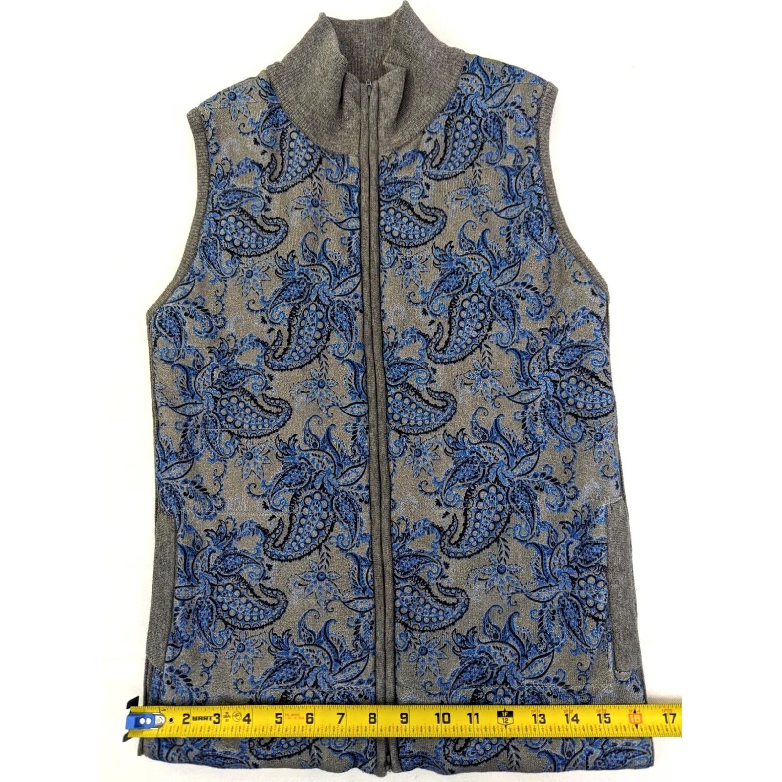 Vintage Edinburgh Knitwear Vest Women S Blue & Gray Full Zip Paisley Pima Cotton Knitwear Vest Regular Fit Sleeveless Mid-Length Vintage: No Size S / US 4 / IT 40 - 6 Thumbnail