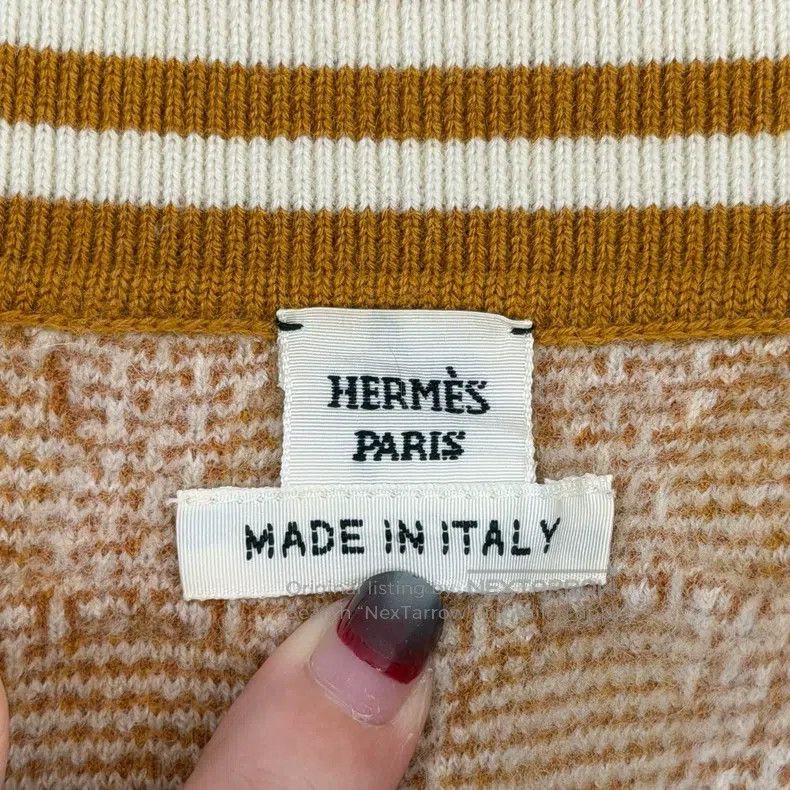 Hermes Hermes Brown wool cardigan with round patterns Size XS / US 0-2 / IT 36-38 - 5 Thumbnail
