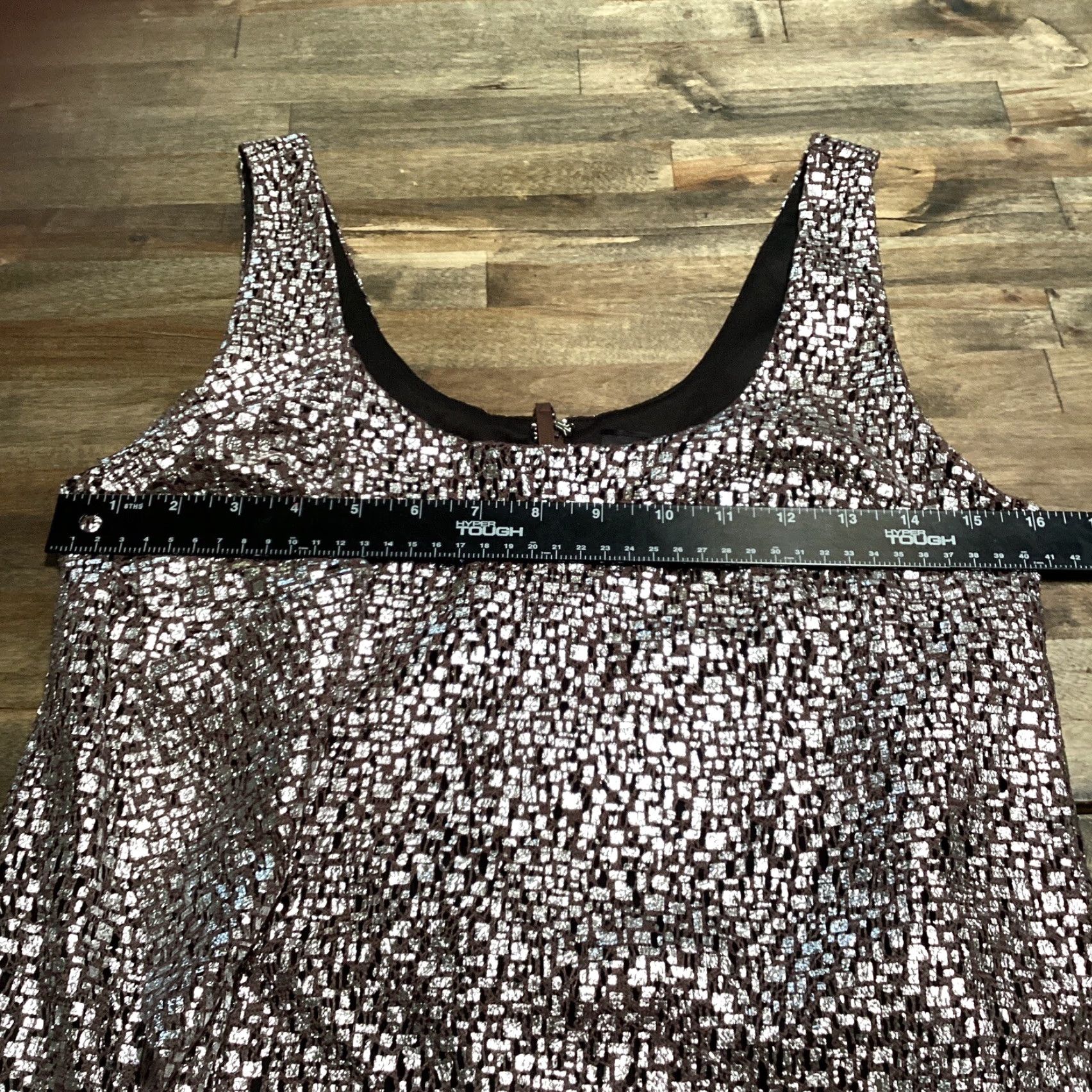 Guess GUESS Los Angeles Mini Dress Sleeveless Party Cocktail Sheath Mini Dress Brown Silver Ruffle Back Zip Juniors 9 Womens Size M / US 6-8 / IT 42-44 - 5 Thumbnail