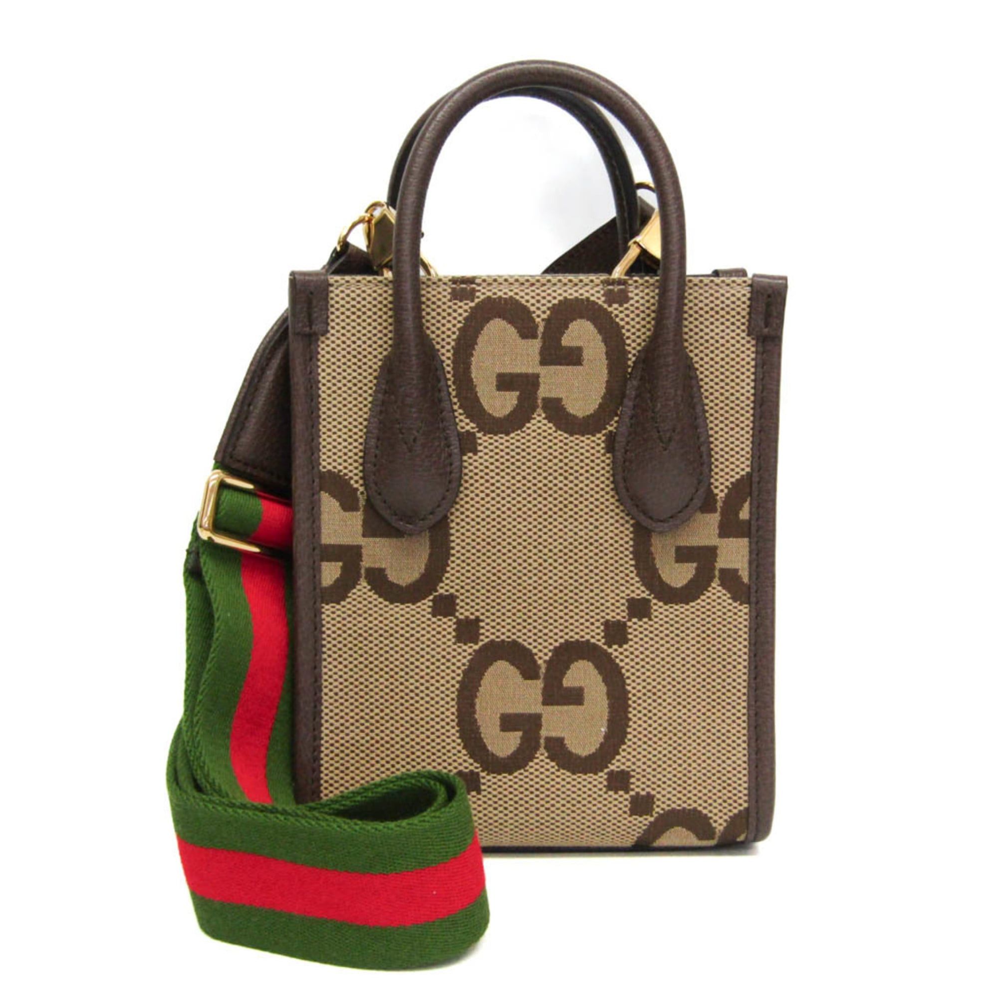 Gucci Gucci Jumbo GG Mini 699406 Women's Canvas,Leather Handbag,Shoulder Bag Beige,Dark Brown Size ONE SIZE - 1 Thumbnail