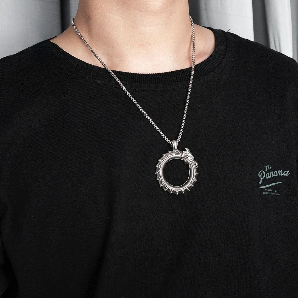 Jewelry × Vintage Retro Circle Dragon Pendant Necklace Size ONE SIZE - 2 Thumbnail