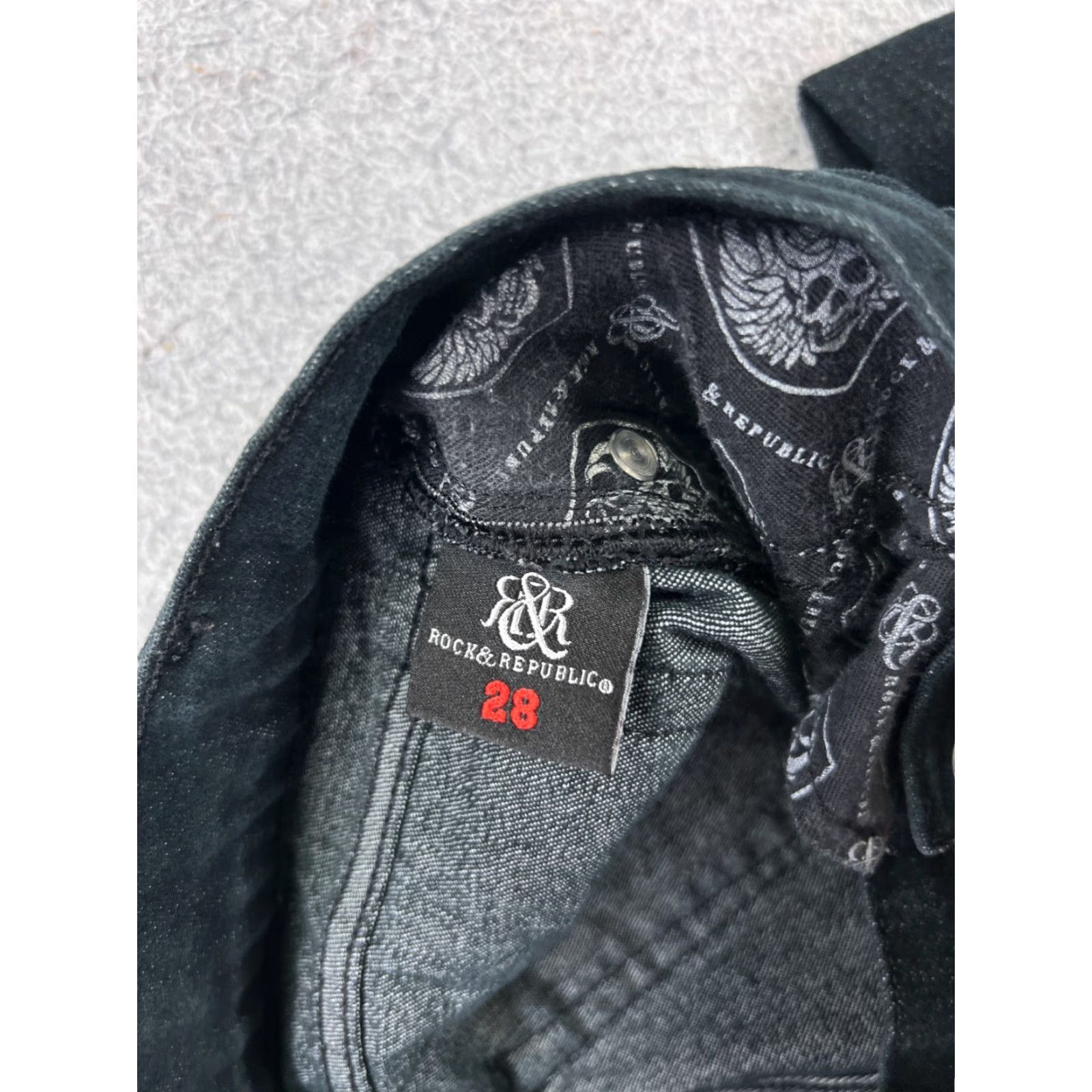 Vintage Rock & Republic Jeans Women 28 Black Embroidered Denim Low Rise 28x32 Slim Size 28" / US 6 / IT 42 - 7 Thumbnail
