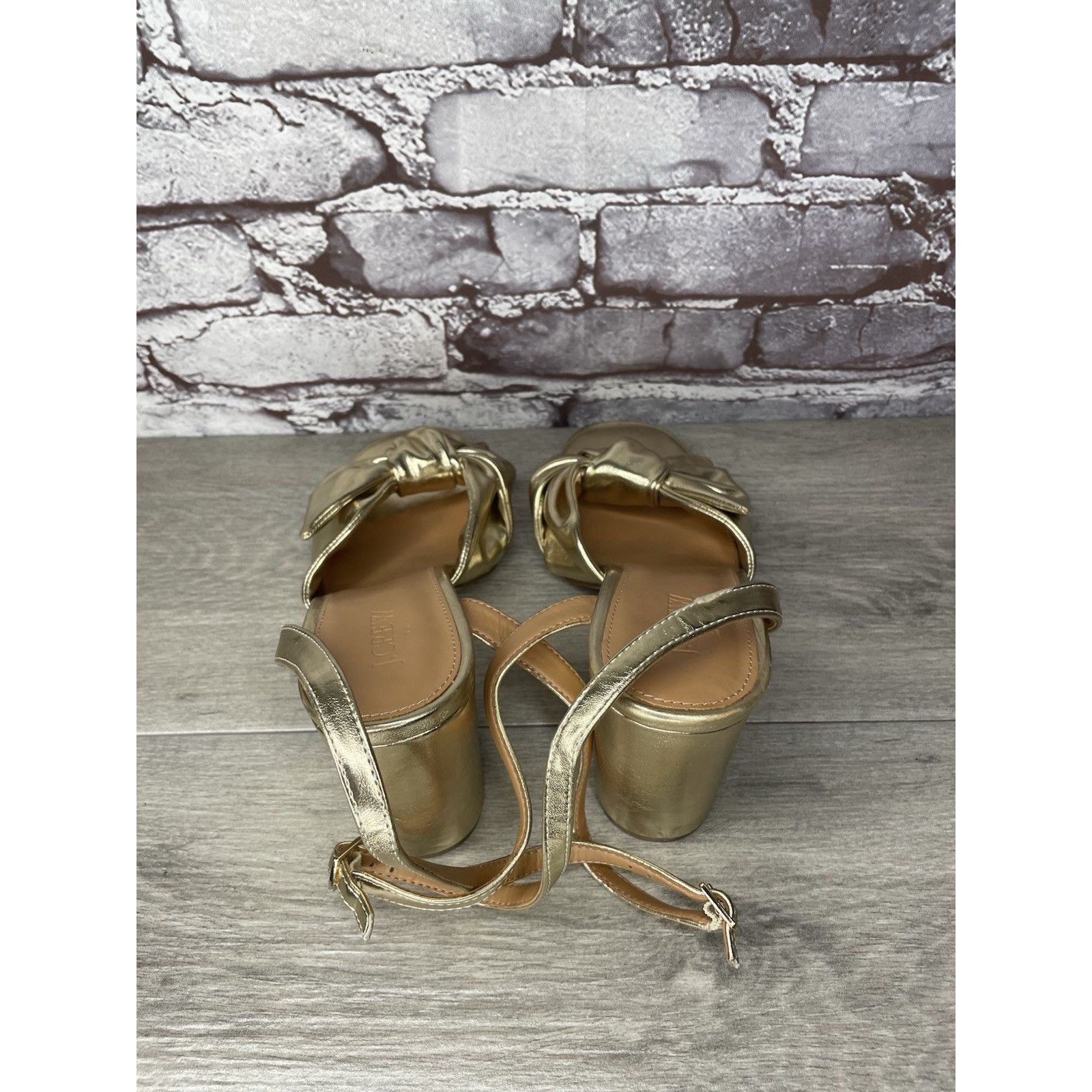 J.Crew J. Crew Gold Leather Knotted Heeled Ankle Strap Sandals Wome Size US 10.5 / IT 40.5 - 5 Thumbnail