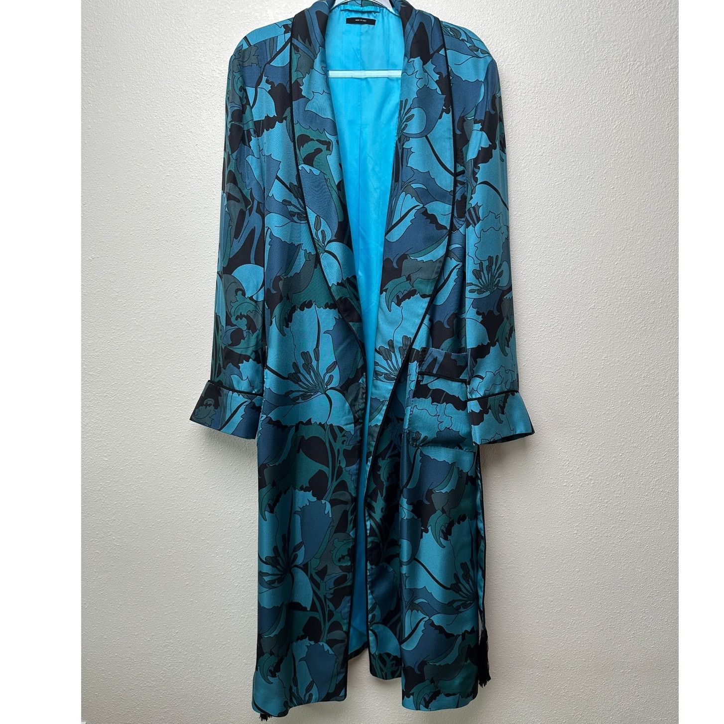 Tom Ford Tom Ford Floral Silk Twill Robe Blue/Teal Men M Tassel Belt Size US M / EU 48-50 / 2 - 3 Thumbnail