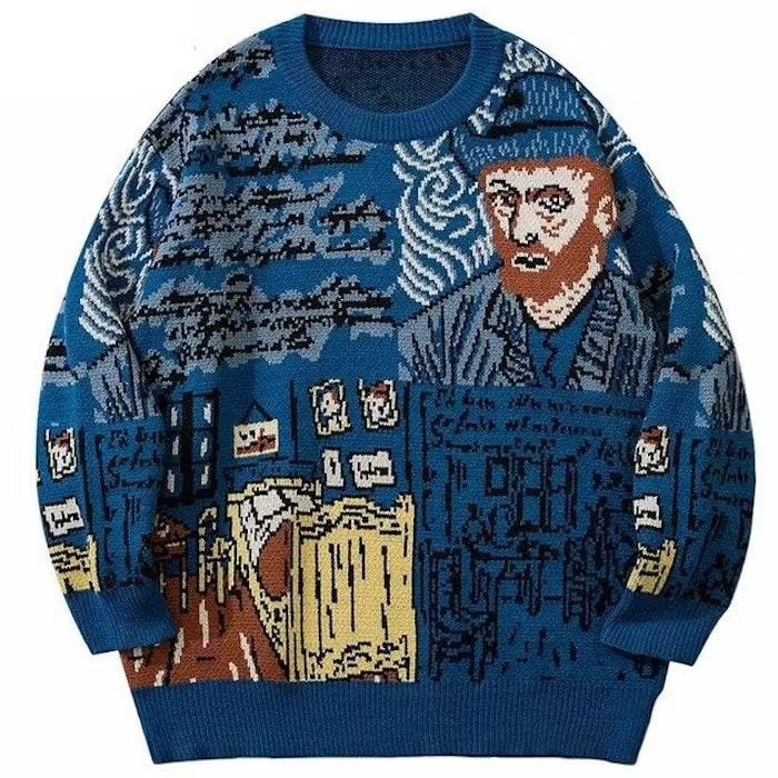 image of Vincent Van Gogh Sweater, Vintage Unisex in Blue, Men's (Size Medium)