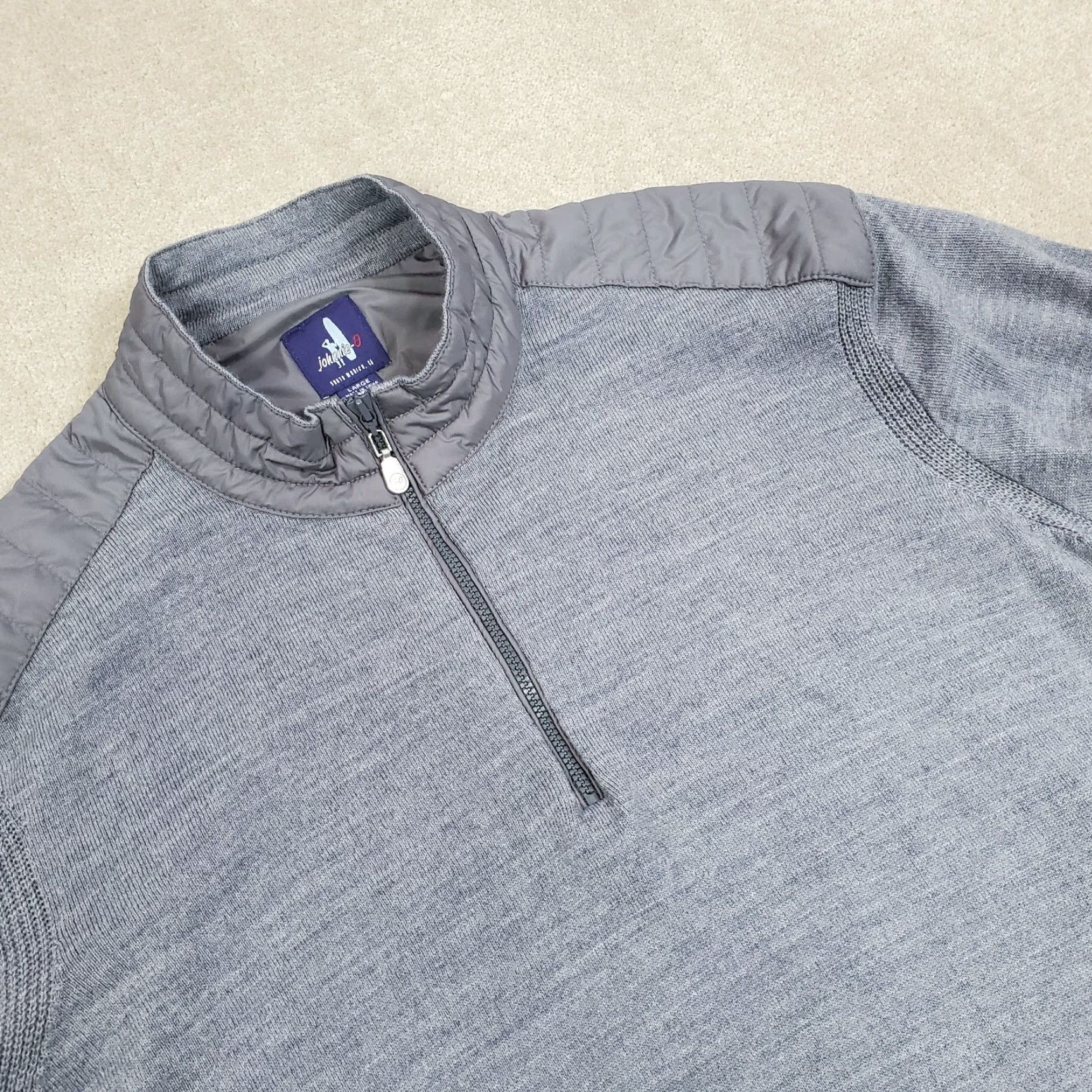johnnie-O Johnnie O Pullover Mens Large Gray Merino Wool Knit Sweater Jacket Quarter Zip Size US L / EU 52-54 / 3 - 2 Thumbnail