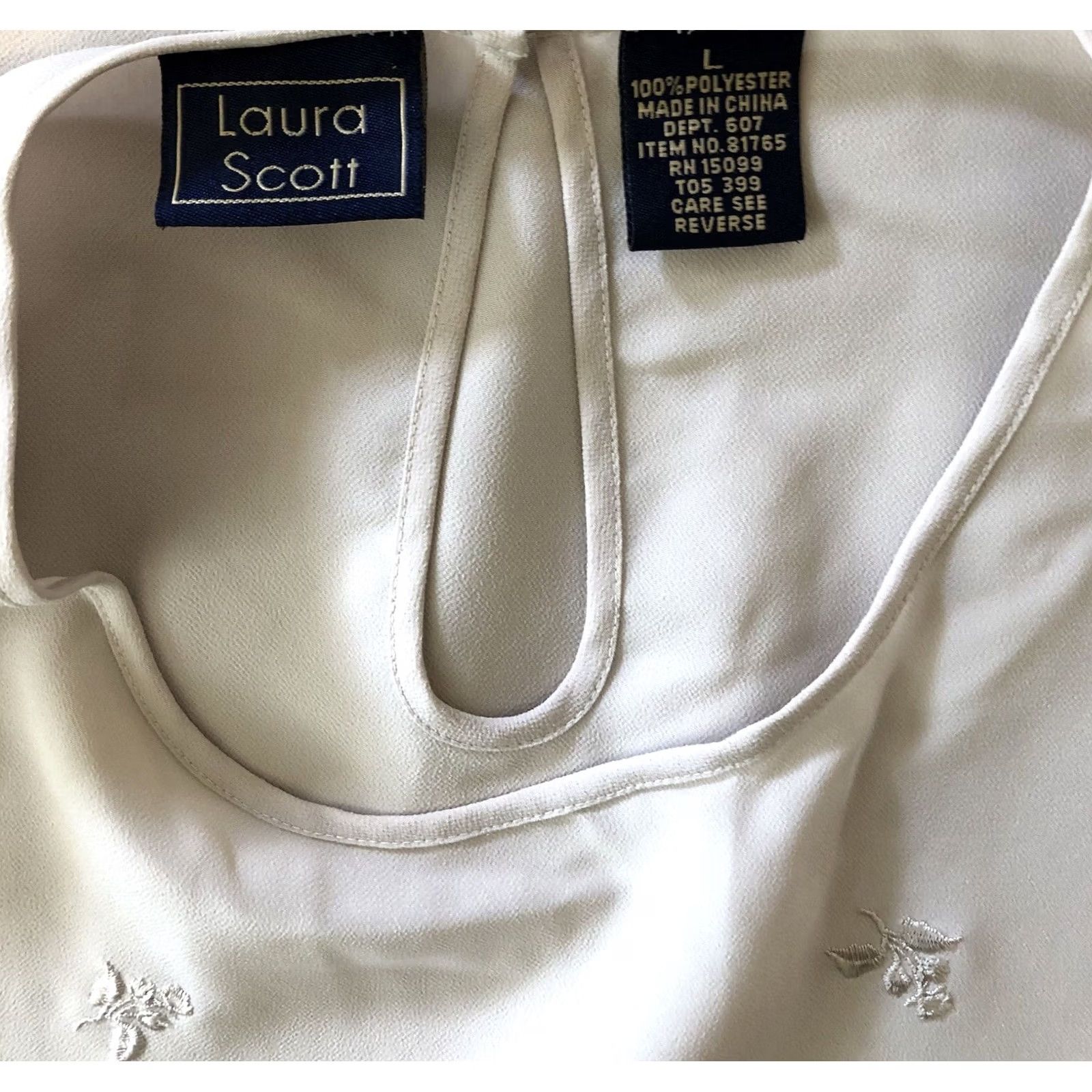 Vintage Vintage Laura Scott top L beige floral chiffon embroidered short sleeve career Size L / US 10 / IT 46 - 4 Thumbnail