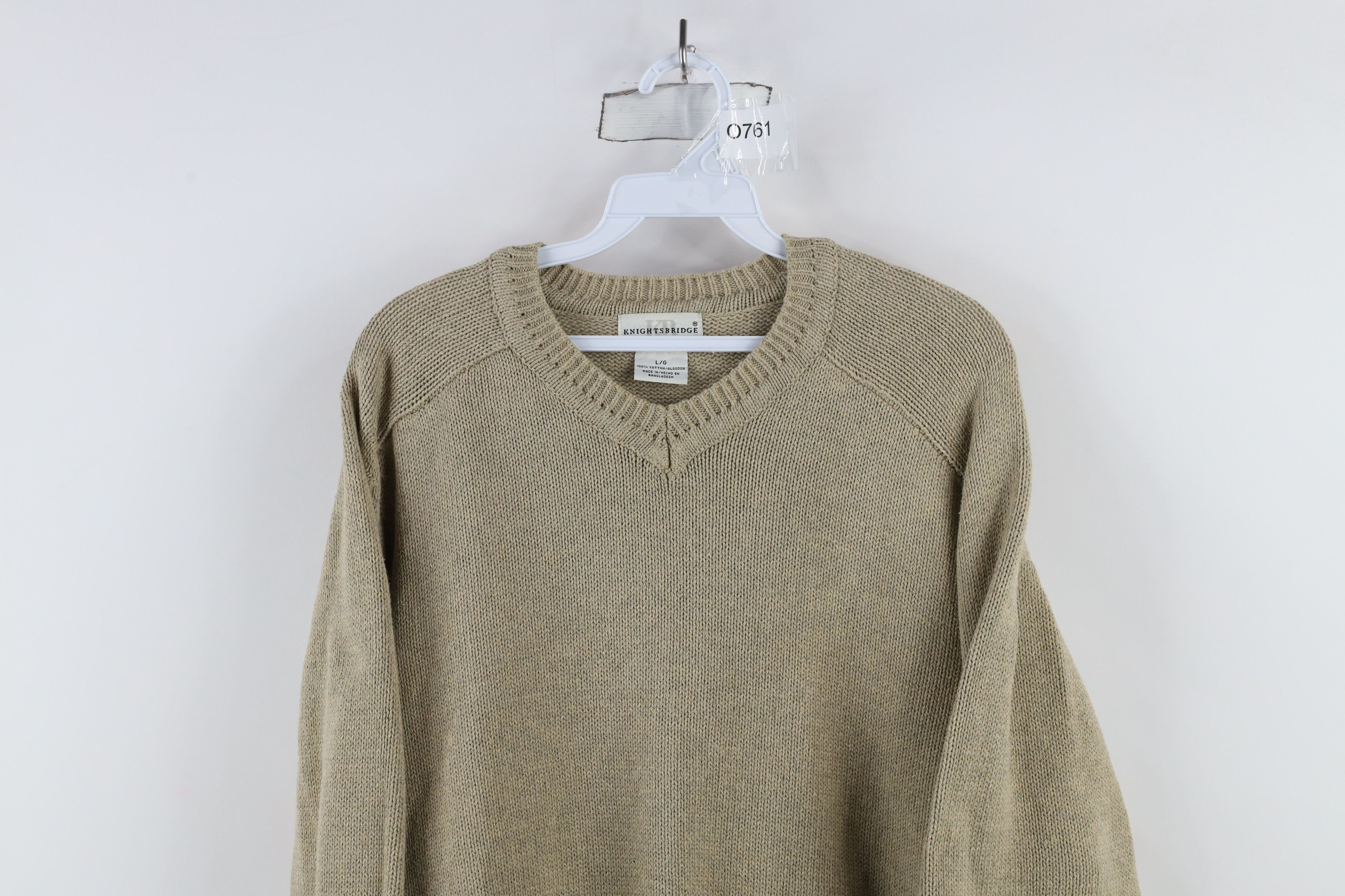 Vintage Vintage 90s Streetwear Cotton Knit V-Neck Sweater Beige Size US L / EU 52-54 / 3 - 2 Thumbnail