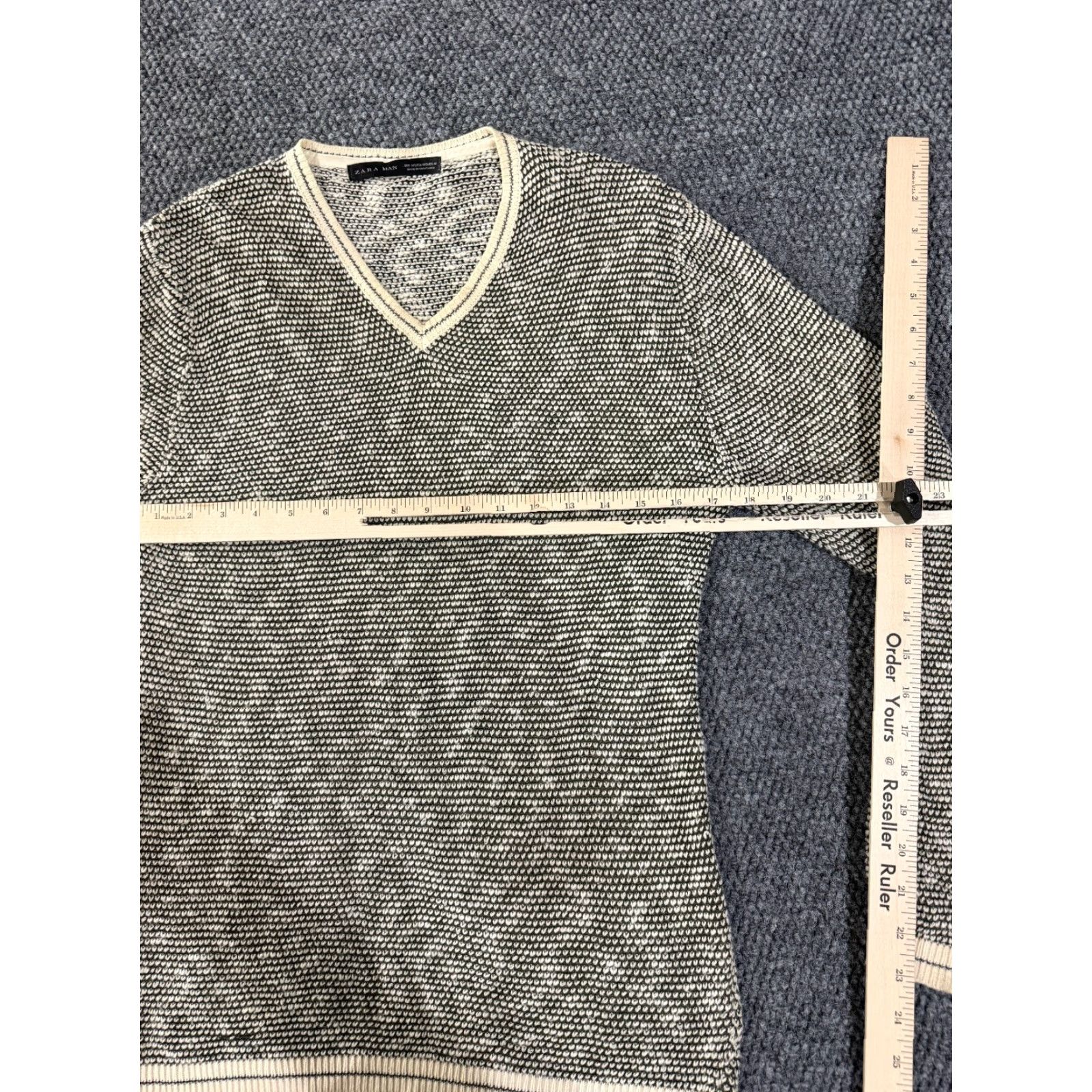 Zara Zara Sweater Mens M Pullover Knit V-Neck Long Sleeve Beige Cream Cotton Size US M / EU 48-50 / 2 - 5 Thumbnail