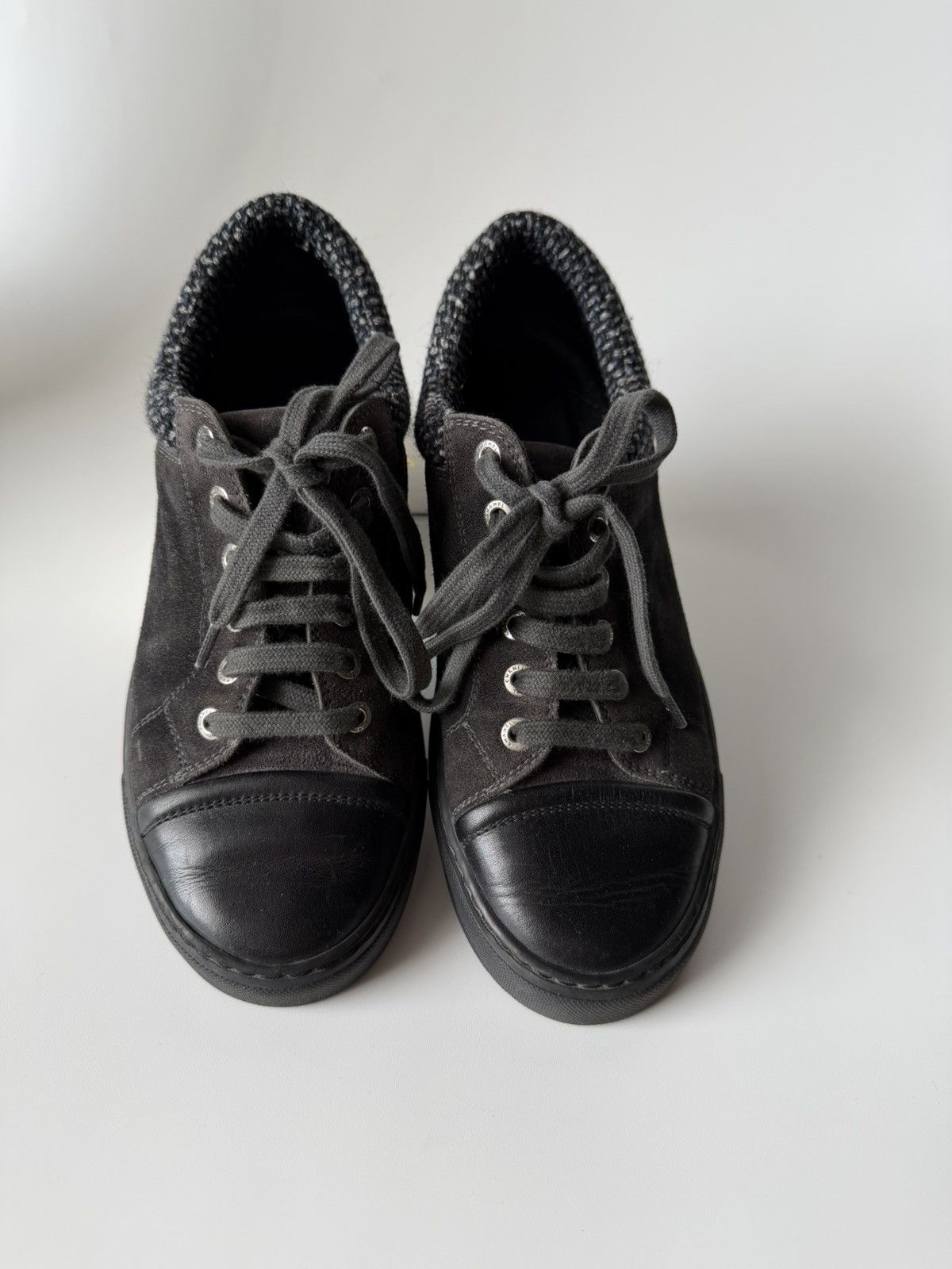 Chanel CHANEL Gray Black Suede Tweed Low Top Lace Up Sneaker Shoes Size US 7 / IT 37 - 2 Thumbnail