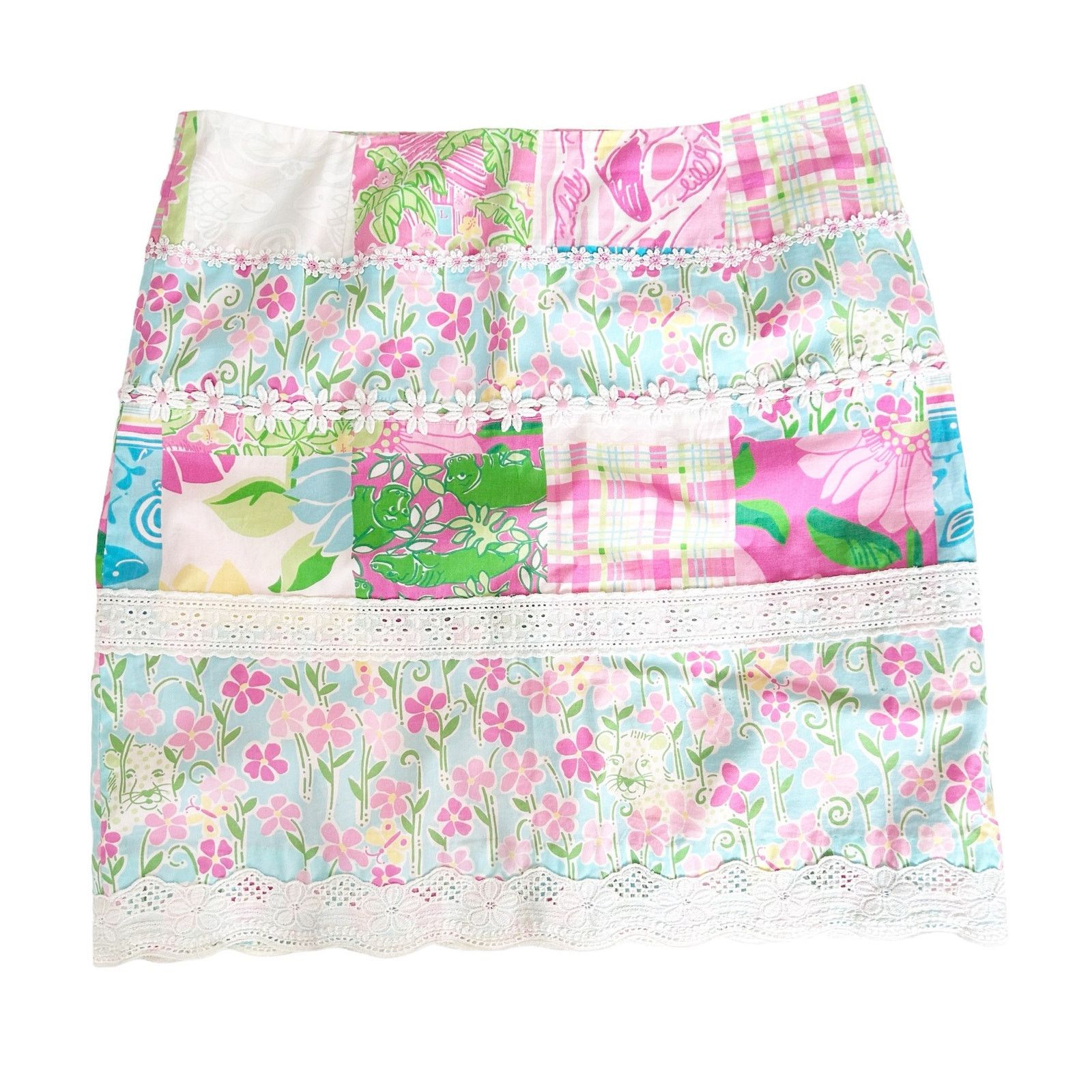 Lilly Pulitzer Vintage 90s Lilly Pulitzer Patchwork Lace Skirt Sz 2 Size 26" / US 2 / IT 38 - 1 Thumbnail