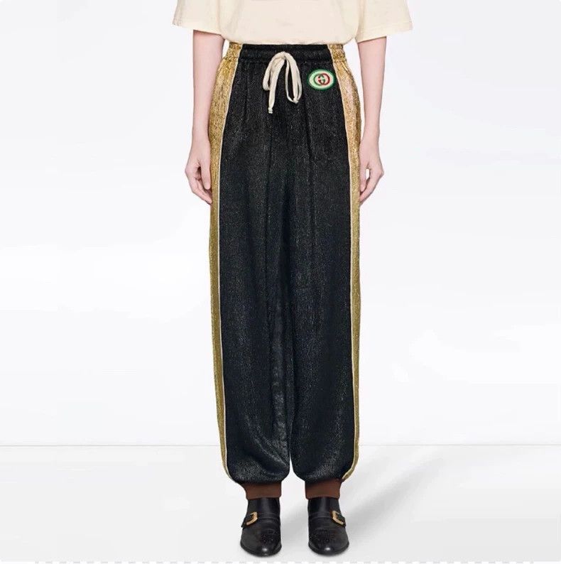 Gucci Gucci Size XS FW21 Crepe gold and silver silk casual trouse Size 29" - 9 Thumbnail