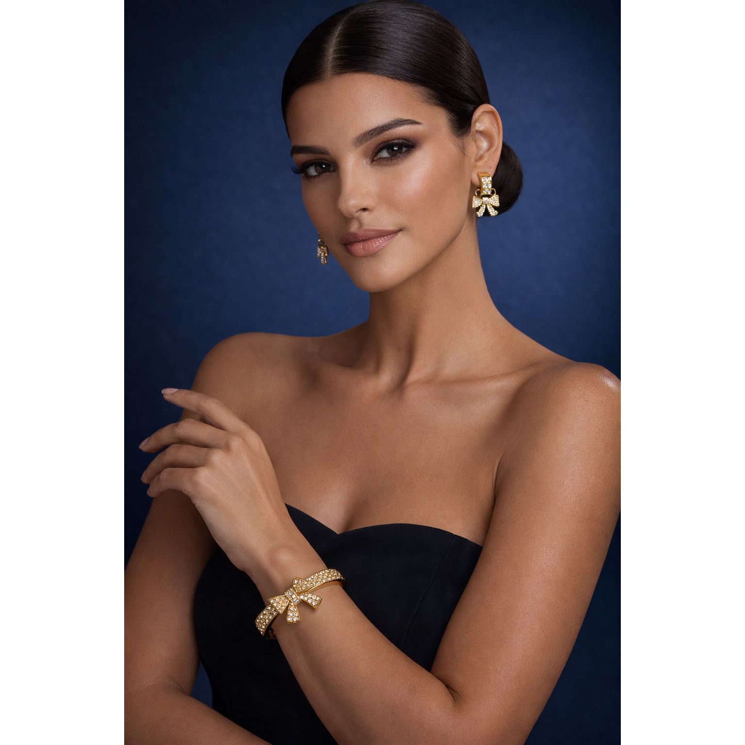 Kate Spade Kate Spade Bow Set Bracelet Huggie Earrings Gold Rhinestone Size ONE SIZE - 4 Thumbnail