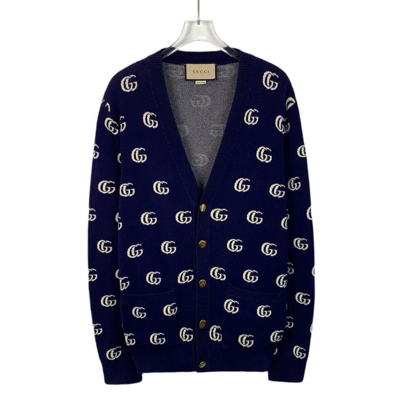 Gucci Gucci Dark blue GG jacquard full print V-neck cotton knitte Size US S / EU 44-46 / 1 - 1 Thumbnail